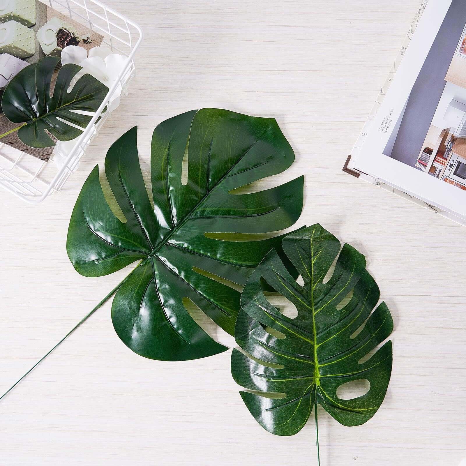 6-Piece Assorted Green High-Quality Silk Artificial Monstera Leaf Stems