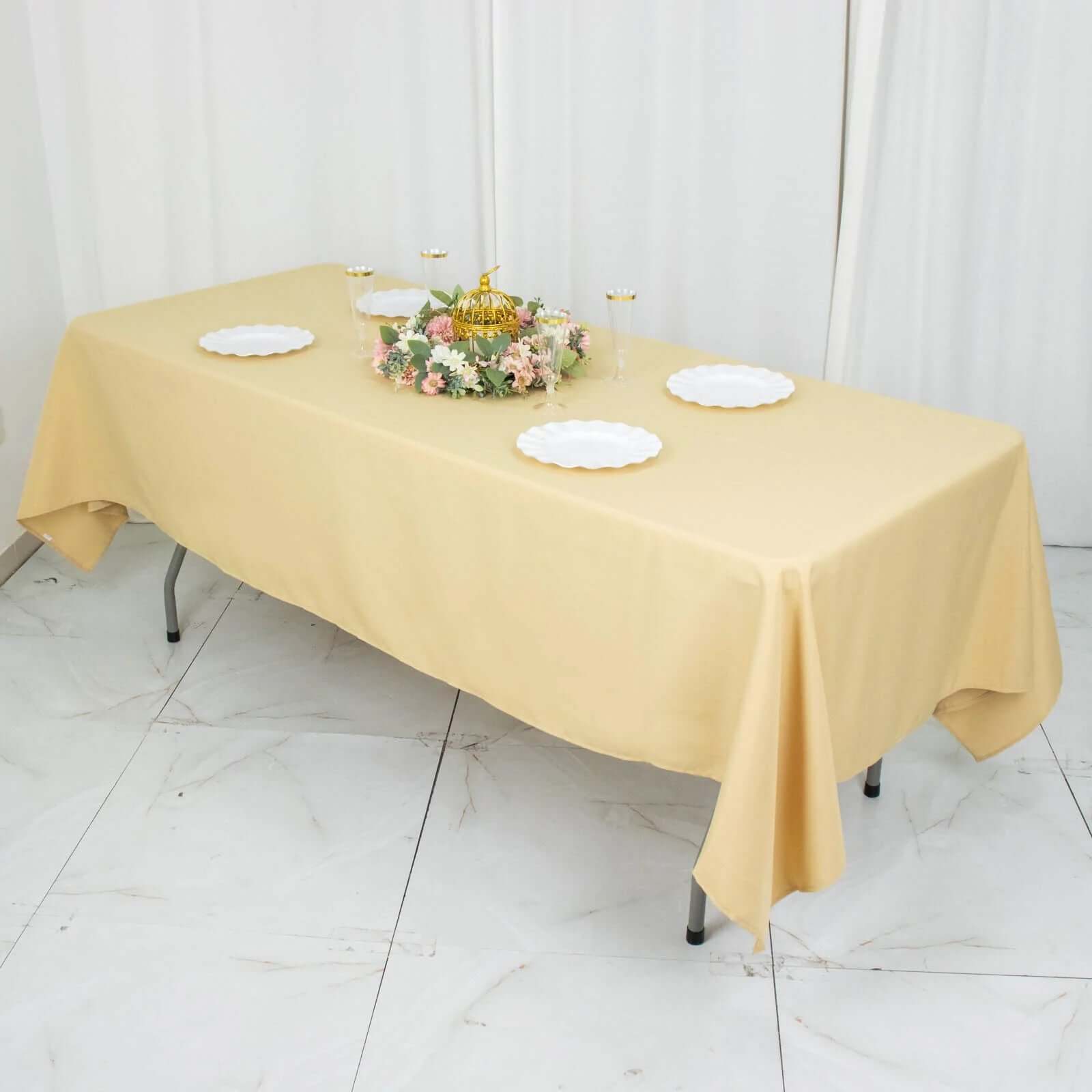 Durable 220GSM Wrinkle-Resistant Premium Polyester 60x102 Rectangle Champagne Tablecloth