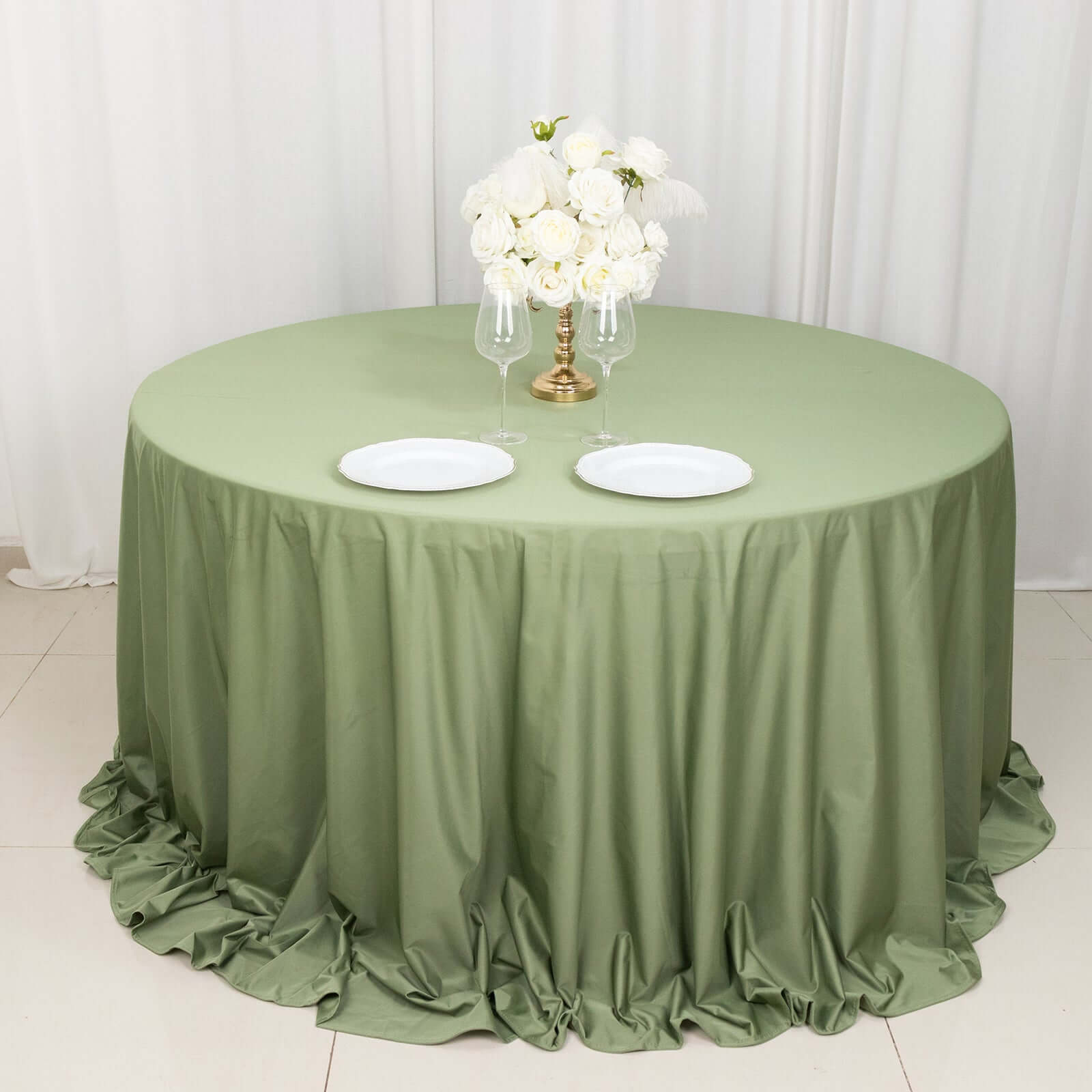 Dusty Sage Green 132' Round Scuba Tablecloth - Wrinkle & Stain Resistant