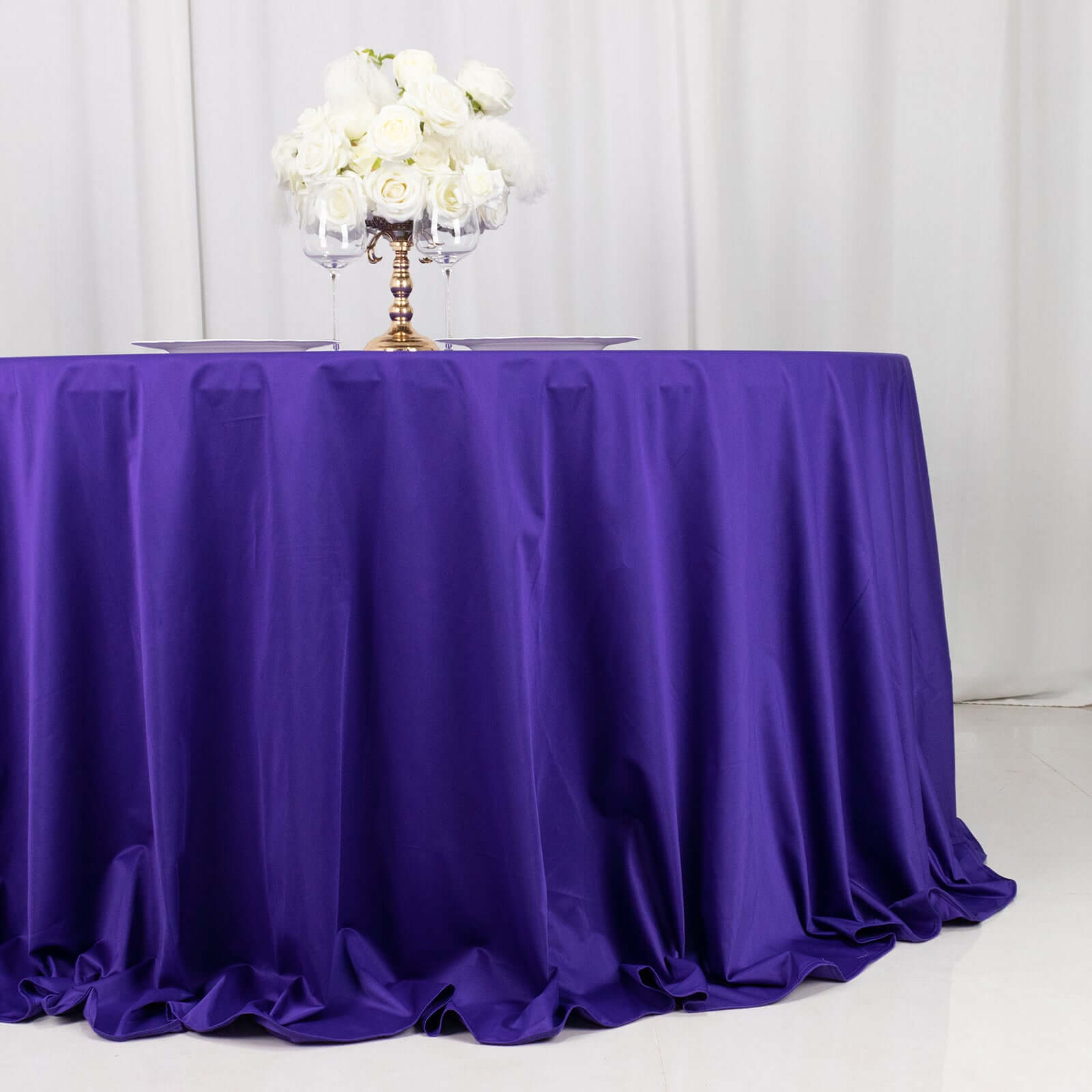 Exclusive Purple 132' Round Scuba Tablecloth - Wrinkle & Stain Free