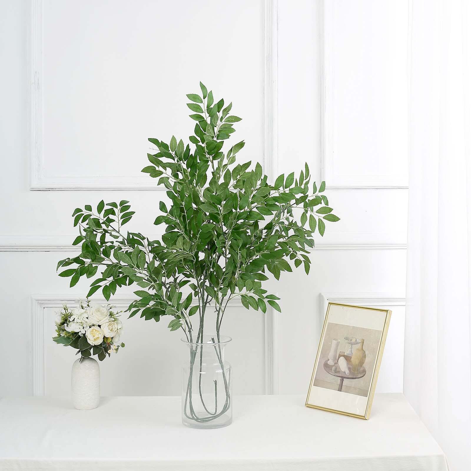 Two 42-Inch Tall Light Green Artificial Silk Beech Leaf Branches for Vase Filling