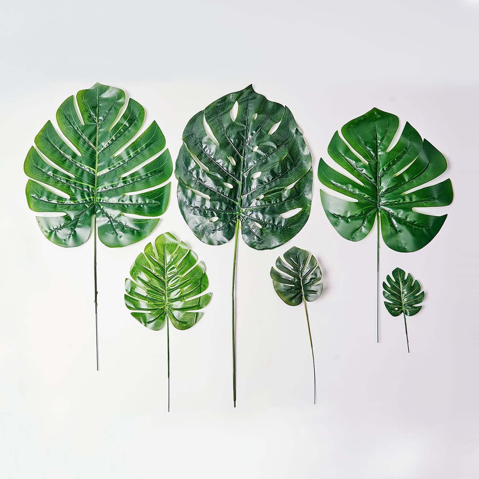 6-Piece Assorted Green High-Quality Silk Artificial Monstera Leaf Stems