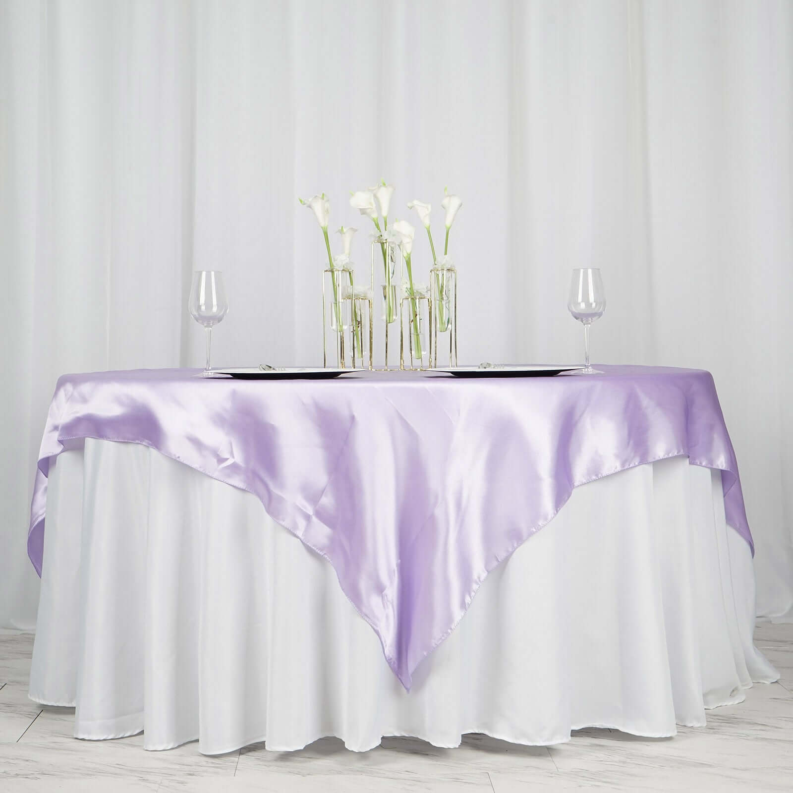 Special Offer! 72x72 Square Satin Table Overlay in Lavender Lilac for Events