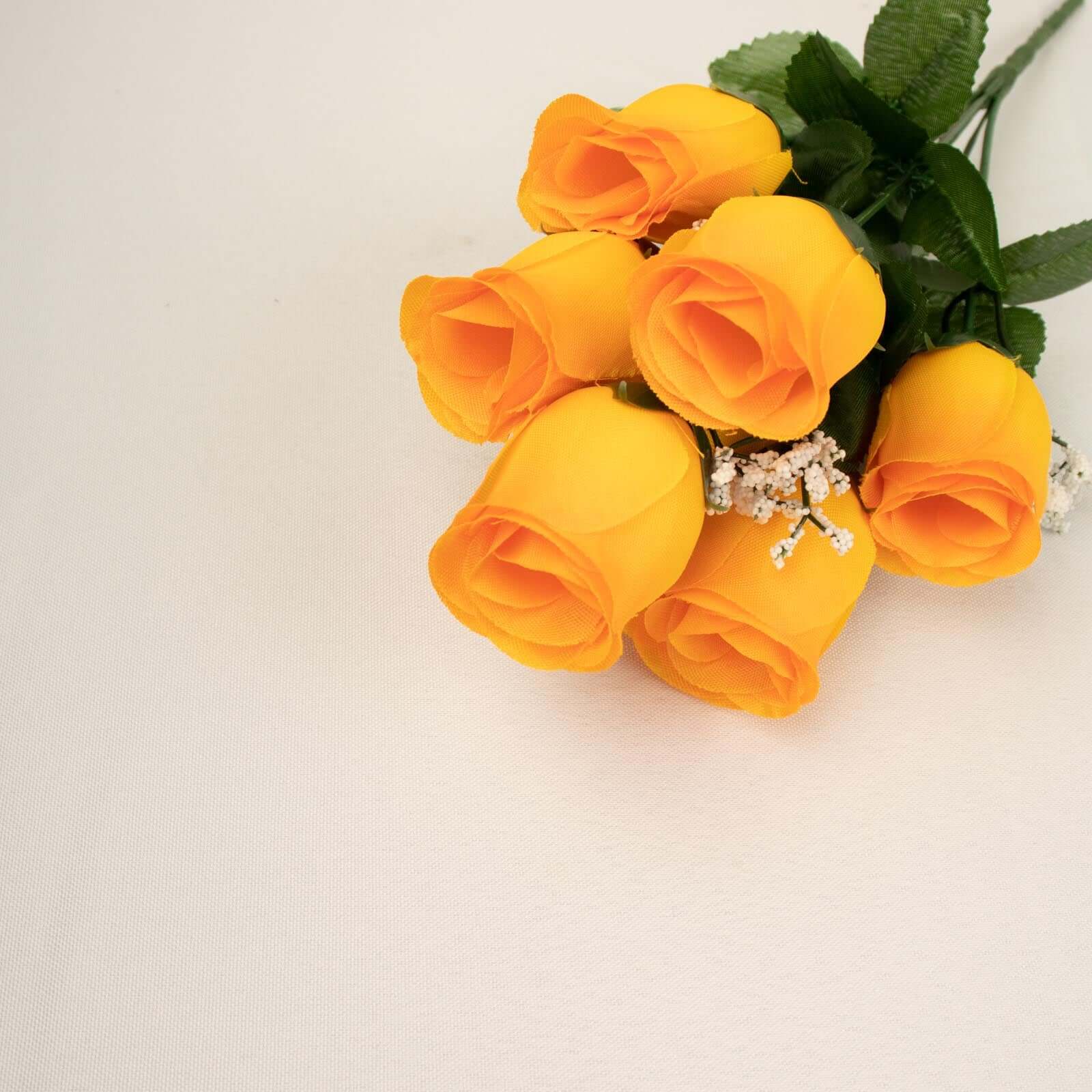 12 Bushes of Premium Orange Artificial Silk Rose Bud Bouquets