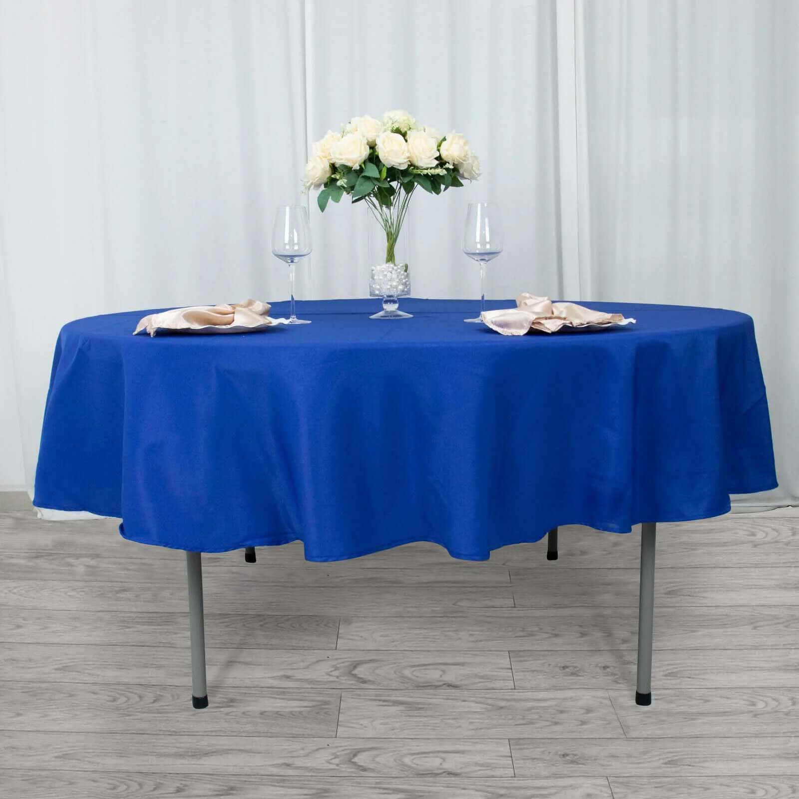 Hot! Royal Blue 90' Dia. Premium Polyester Round Tablecloth - Stain & Wrinkle Resistant, 220GSM