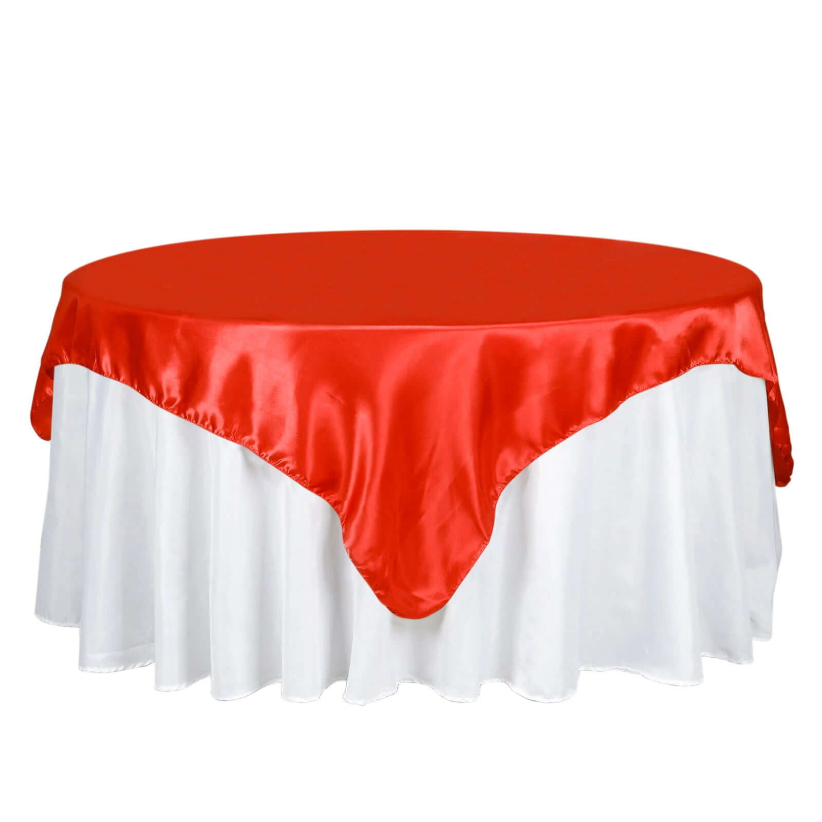 Red Satin 72x72 Square Table Overlay with Smooth Finish