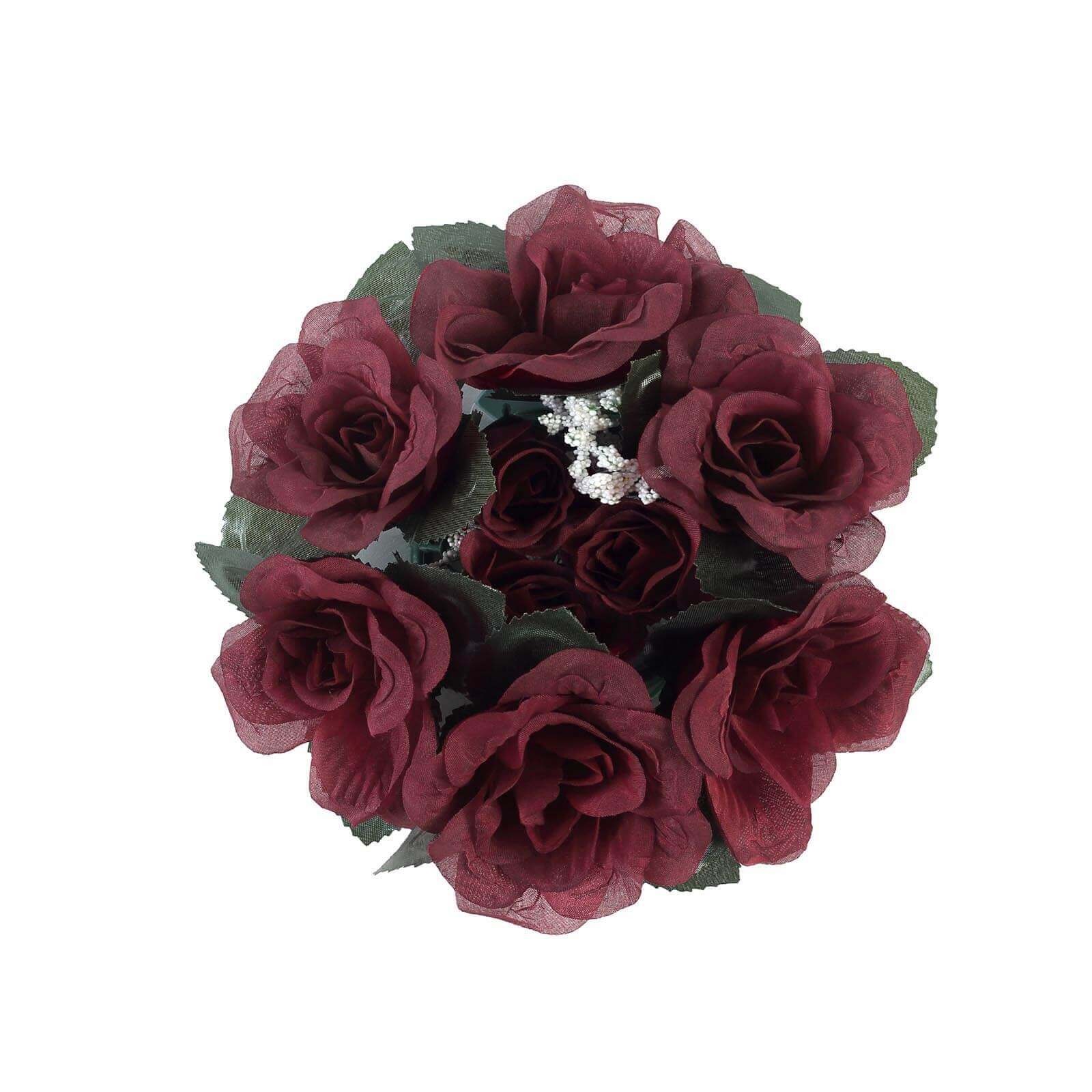 4-Pack Burgundy Artificial Silk Rose Flower Candle Rings - Ideal Decor!