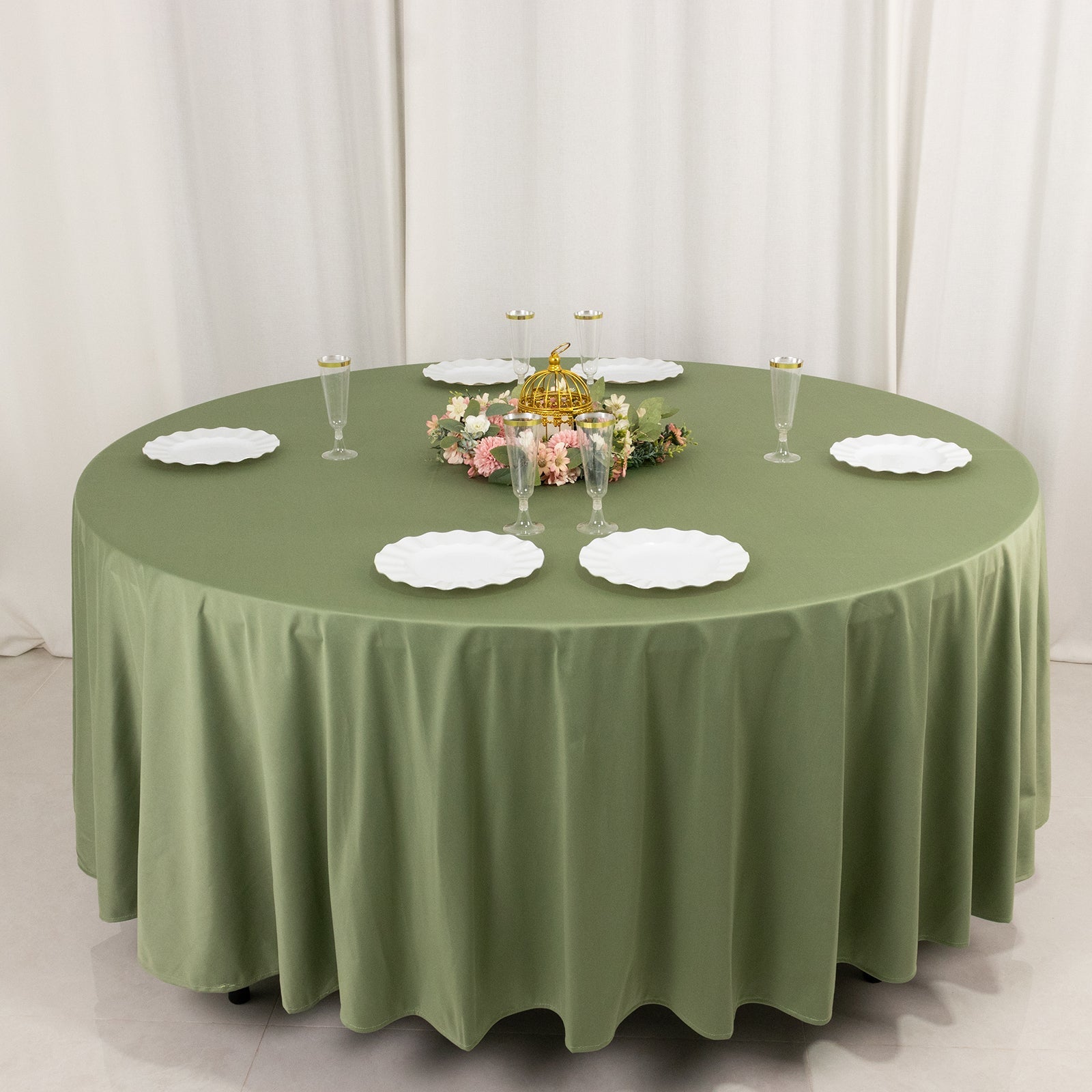 Exclusive Premium Wrinkle-Free & Stain-Resistant Scuba Round Tablecloth in Dusty Sage Green, 108"