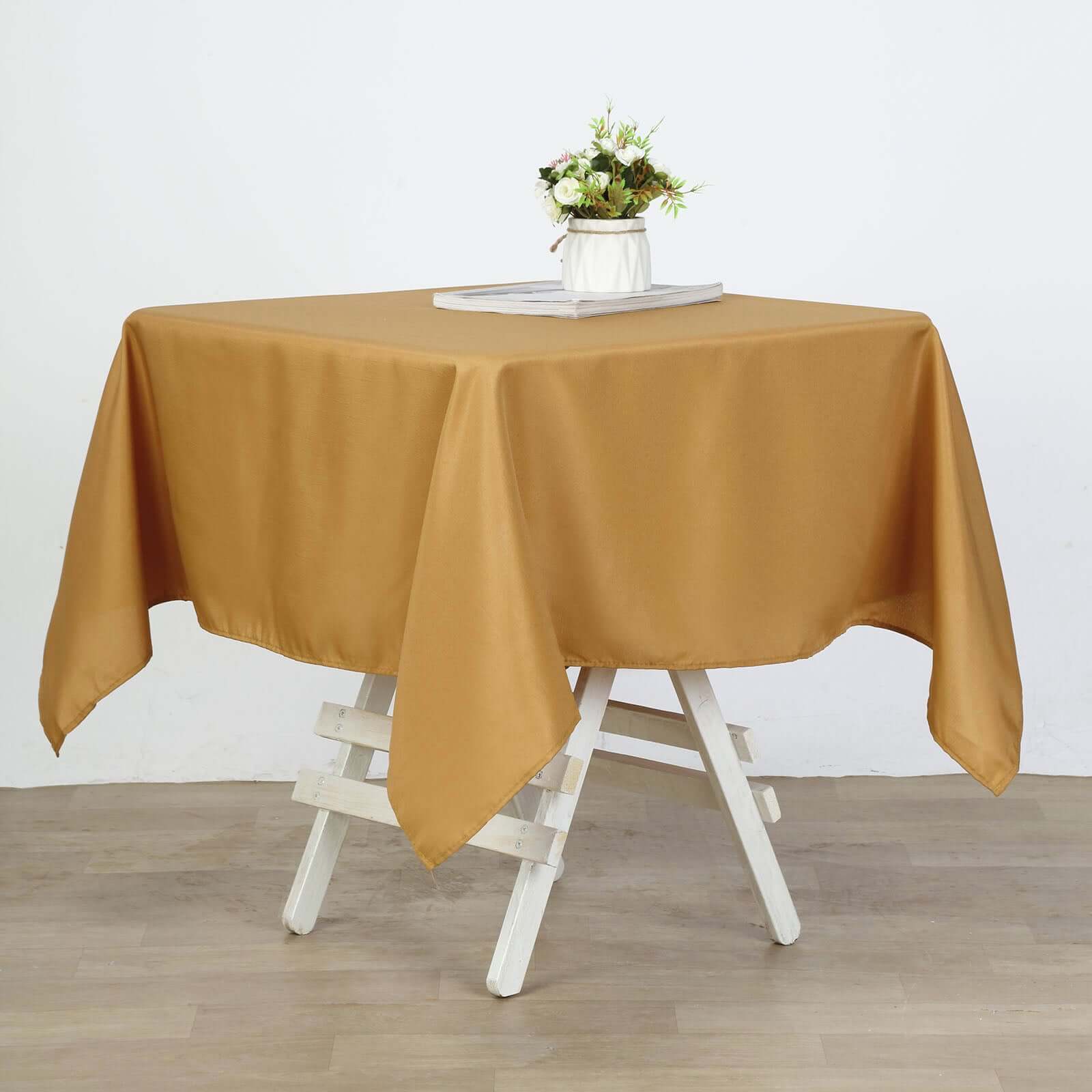Wrinkle-Resistant & Durable Gold Polyester 54x54 Square Tablecloth for Events