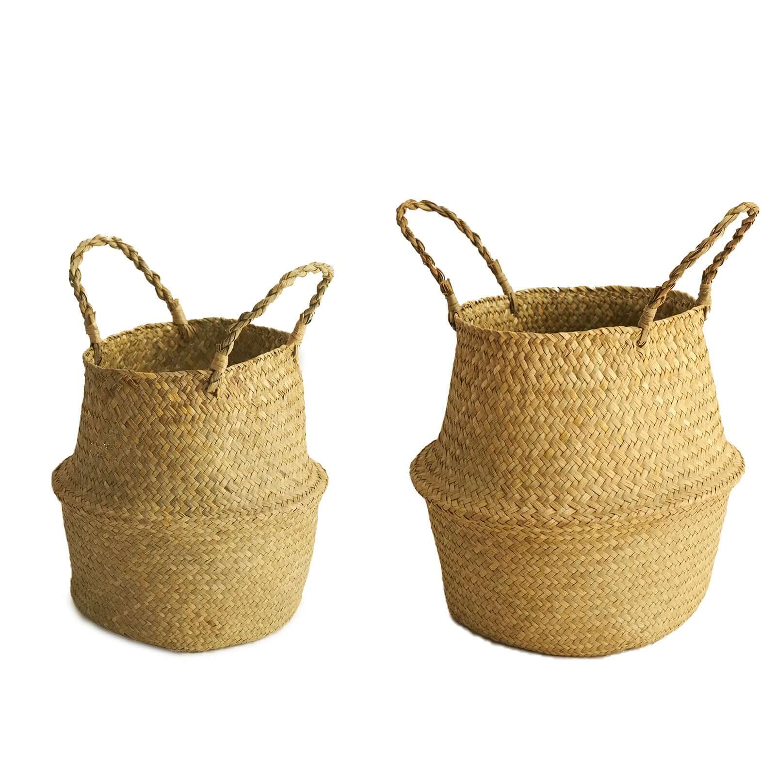 Exclusive Set of 2 Natural Handwoven Seagrass Plant Baskets for Home Organization