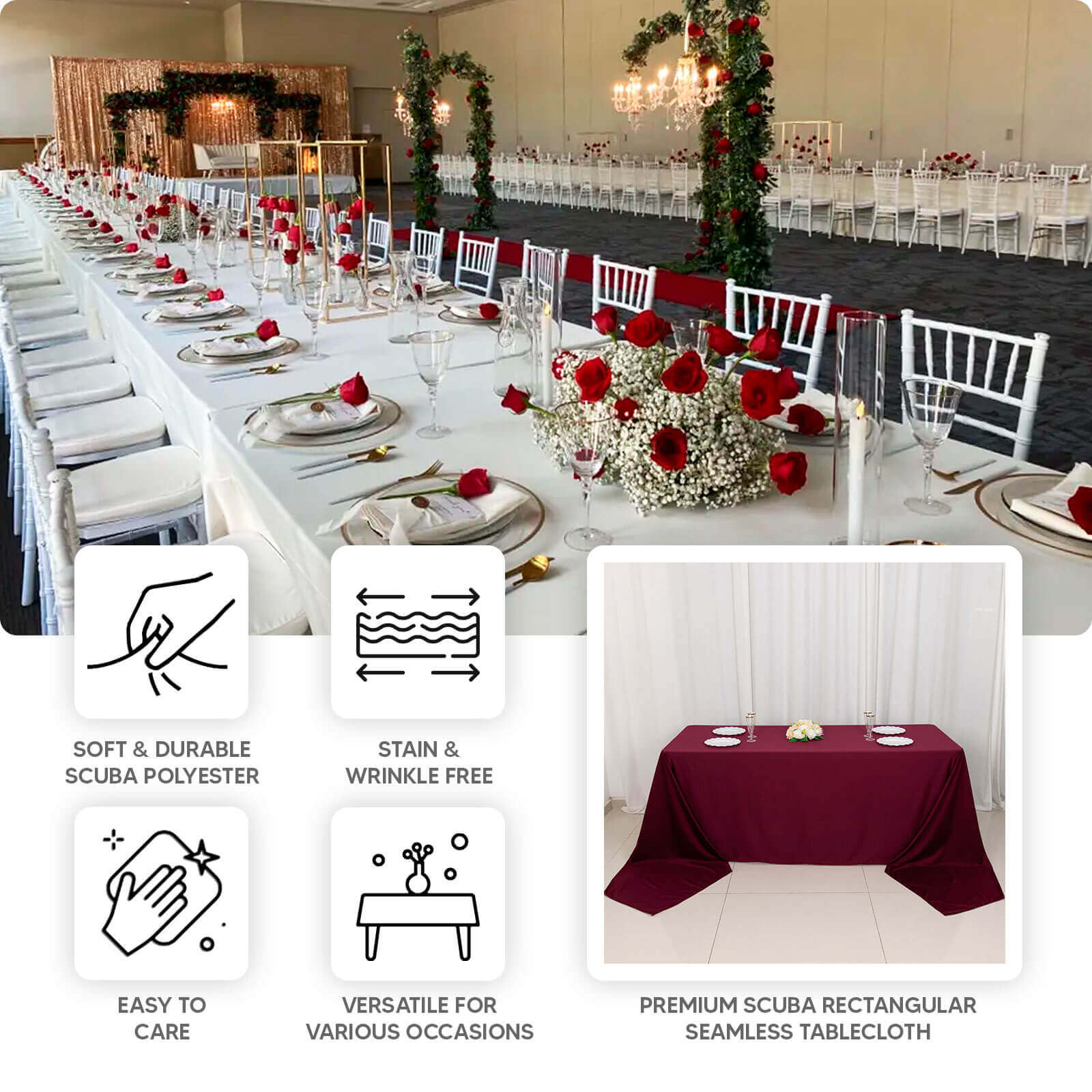 Premium Sage Green Scuba Polyester Rectangular Tablecloth - Wrinkle & Stain Free, Ideal for Events