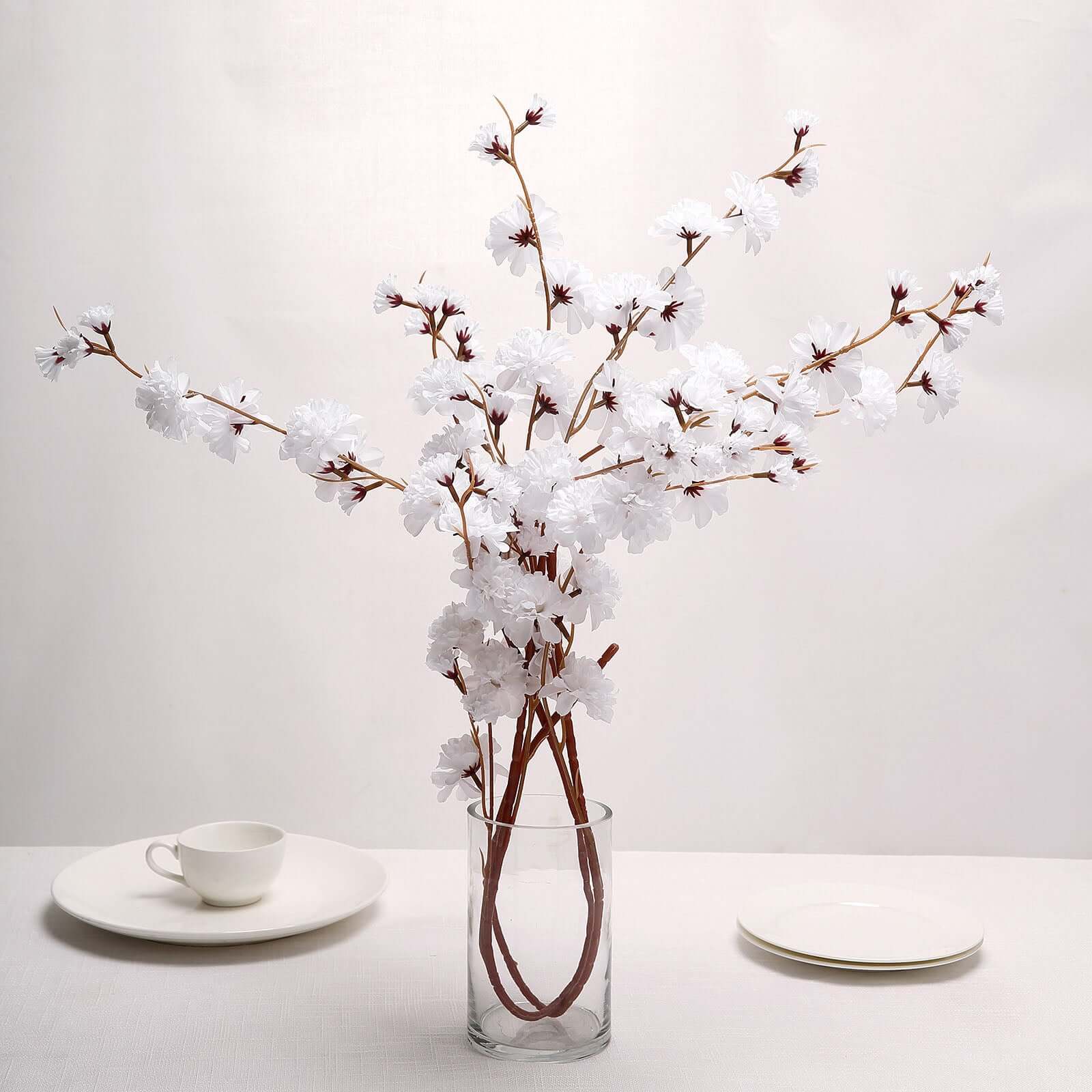 2 Branches 42-Inch Tall Artificial White Silk Carnation Stems - Perfect Decor!