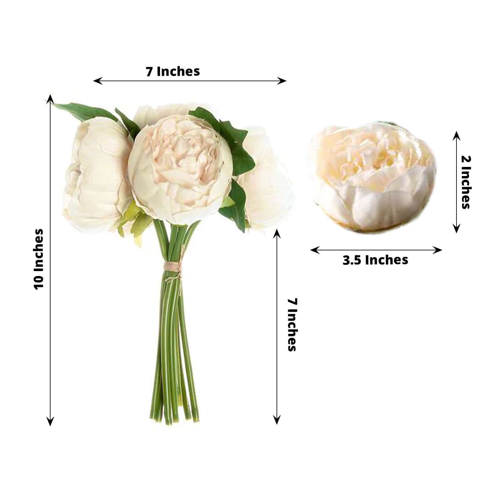 Stunning Beige Artificial Silk Peony Bouquet - 5 Flower Heads