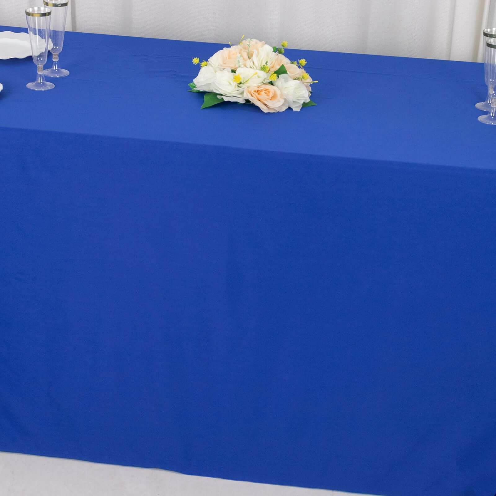 Royal Blue Premium Scuba 90x156 Wrinkle-Free, Stain-Resistant Rectangular Tablecloth - Ideal for Events