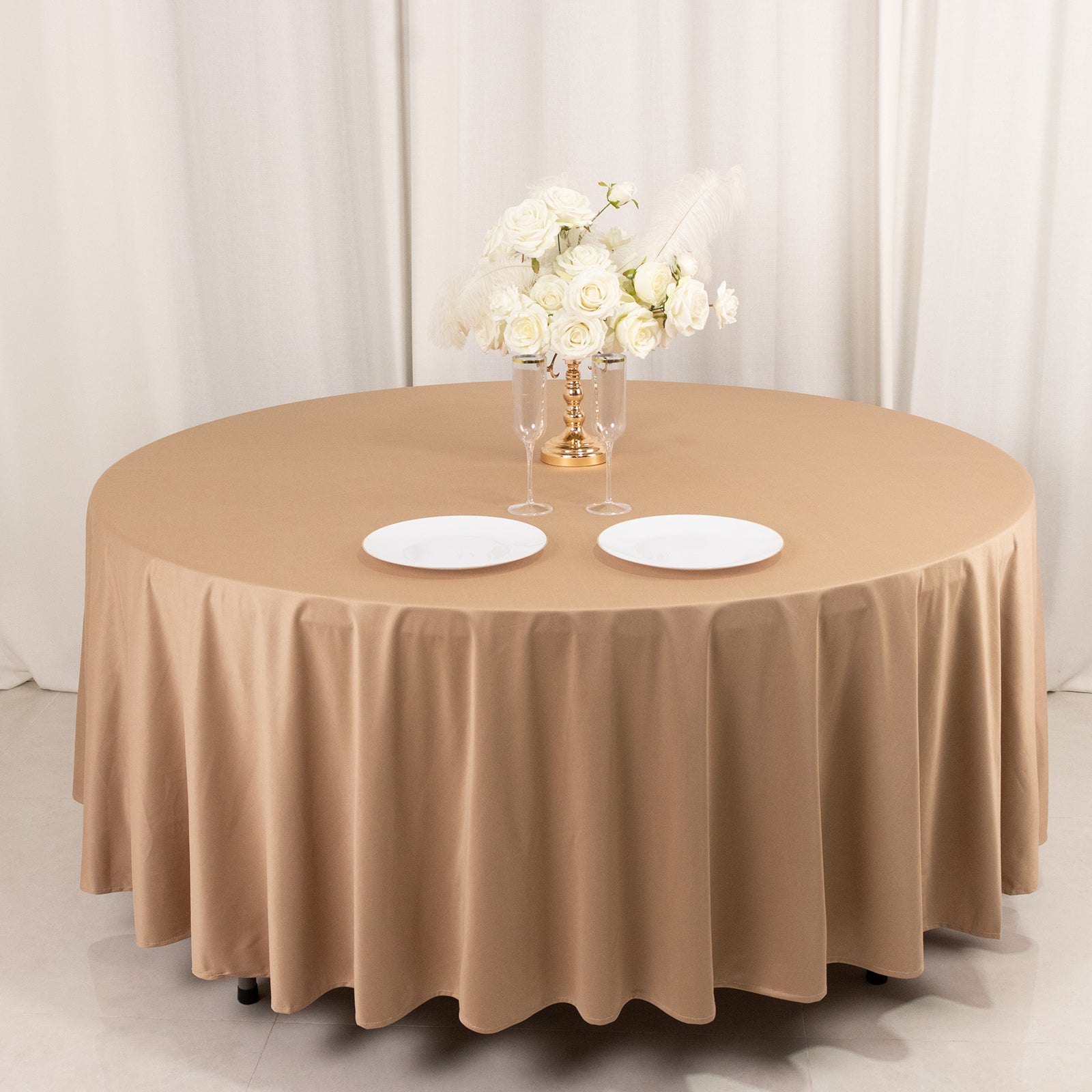 Premium Wrinkle-Free & Stain-Resistant Nude Scuba Round 108 Tablecloth for Events