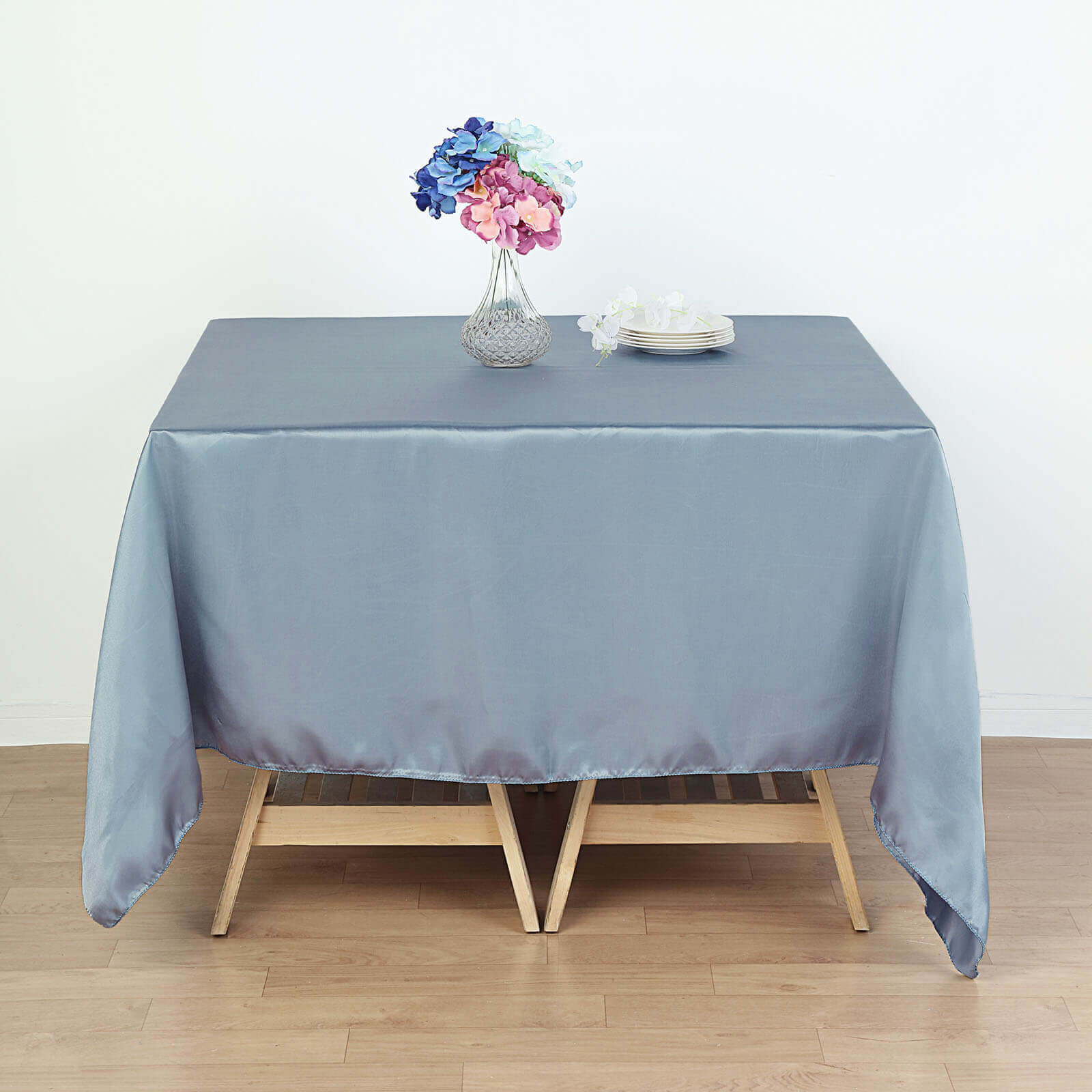 Dusty Blue 72x72 Satin Square Table Overlay with Smooth Finish