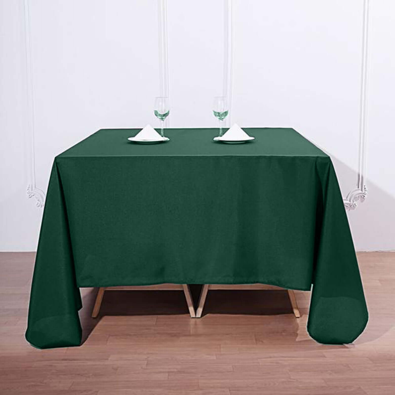 Get Your Durable & Wrinkle-Resistant 90x90 Polyester Square Tablecloth in Hunter Emerald Green