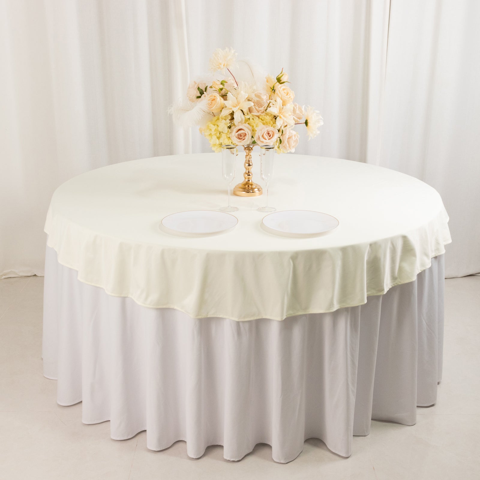 Ivory 70' Round Premium Scuba Tablecloth - Anti-Wrinkle & Stainproof