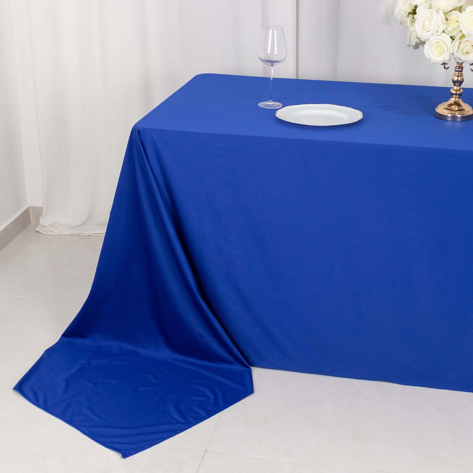 Royal Blue Premium Scuba 90x156 Wrinkle-Free, Stain-Resistant Rectangular Tablecloth - Ideal for Events