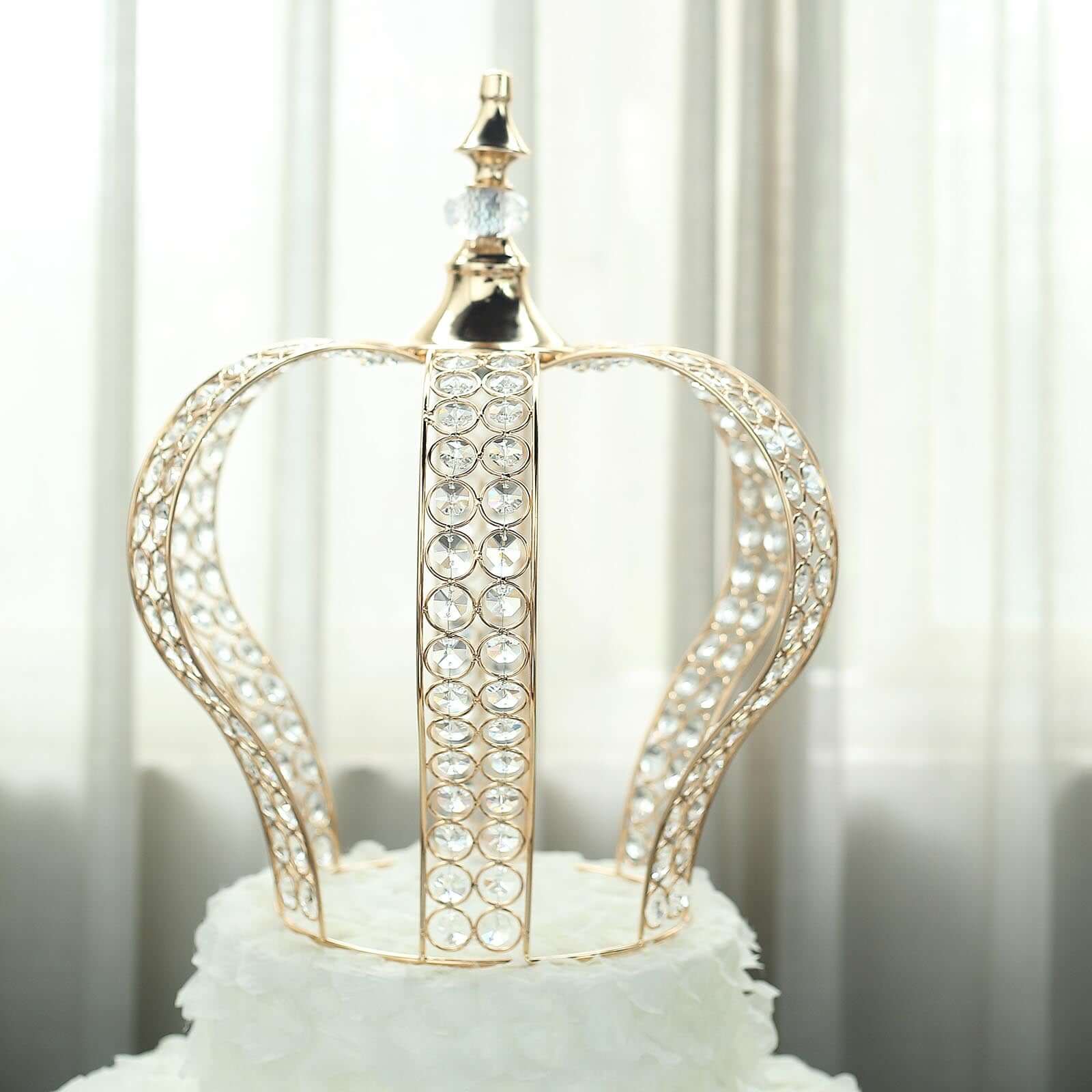 Metallic Gold Crystal-Bead Royal Crown Cake Topper - Ideal for Royal Baby Showers, Sweet 16 Cakes & Events