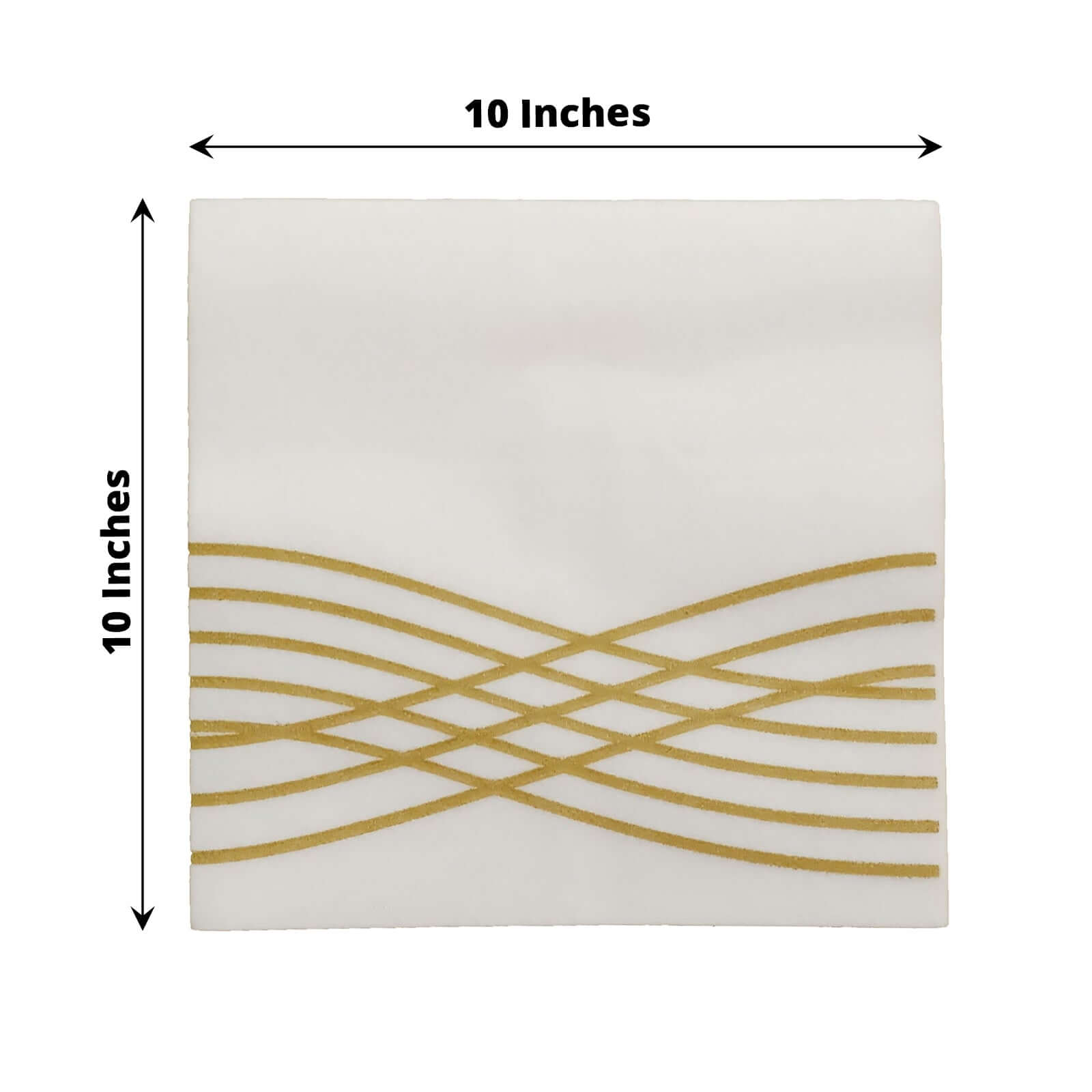 20-Piece Set of White Airlaid Cocktail Napkins with Gold Foil Wave Design