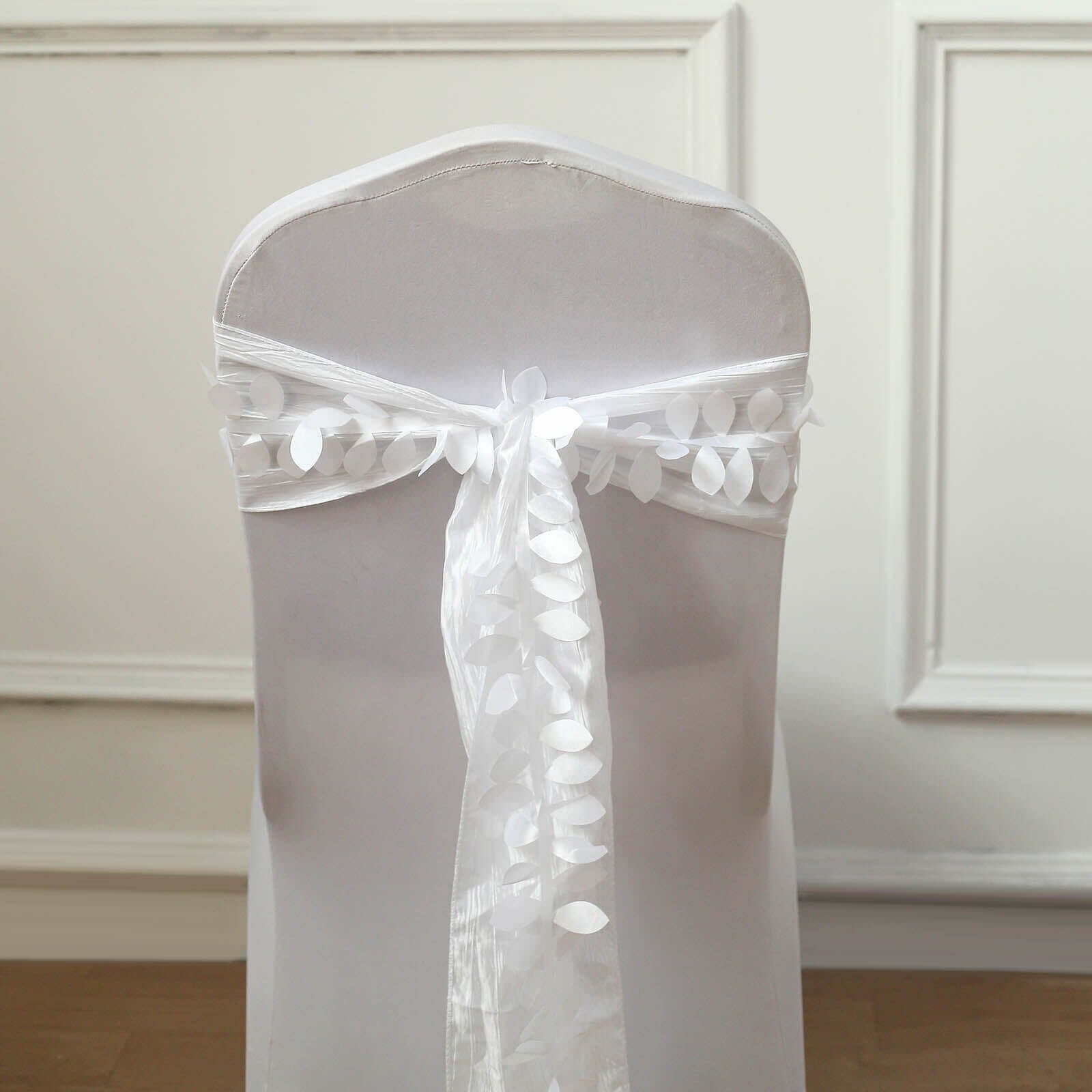 50ft White Taffeta Ribbon Sash with 4 - Leaf Petal Design for Elegant Events