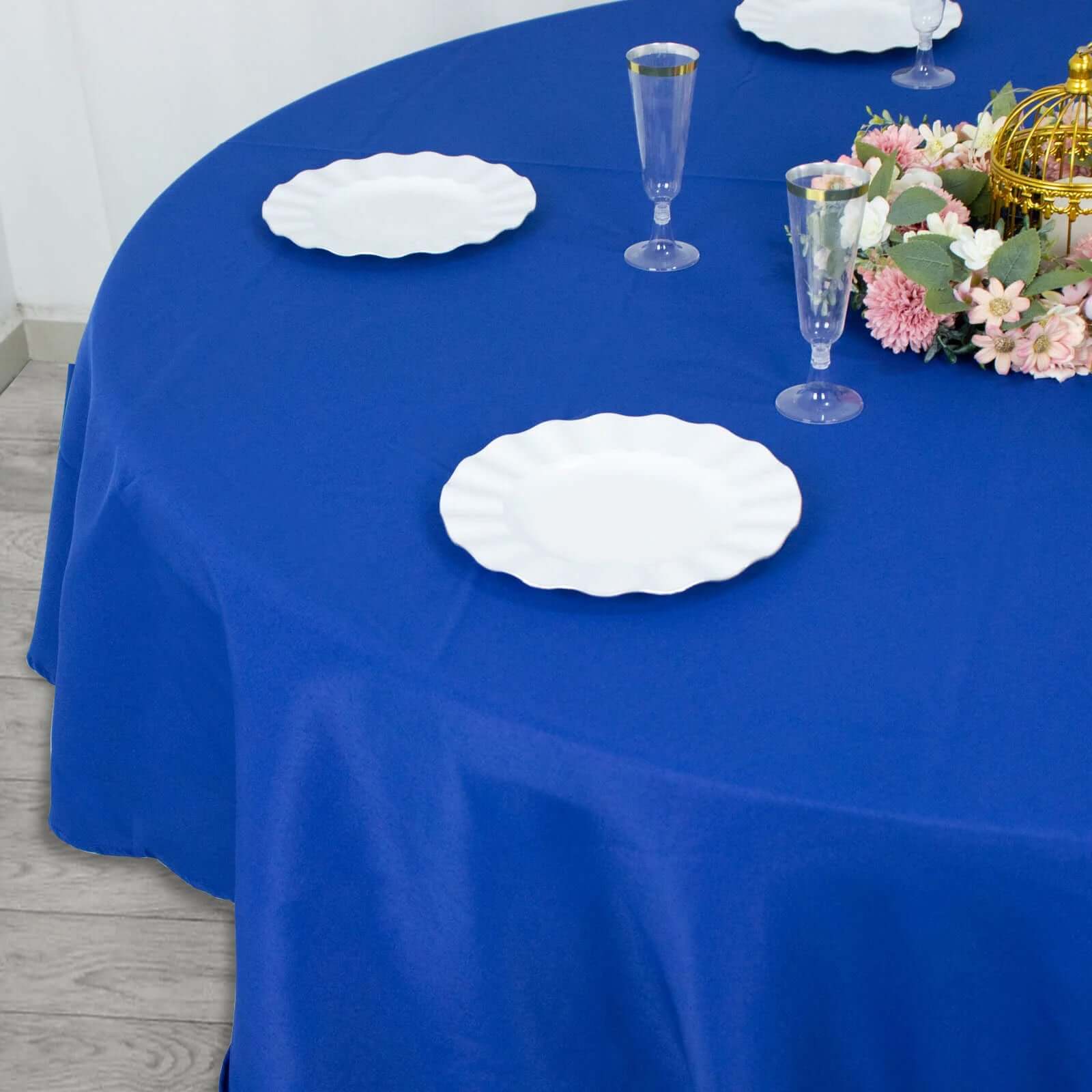 Hot! Royal Blue 90' Dia. Premium Polyester Round Tablecloth - Stain & Wrinkle Resistant, 220GSM