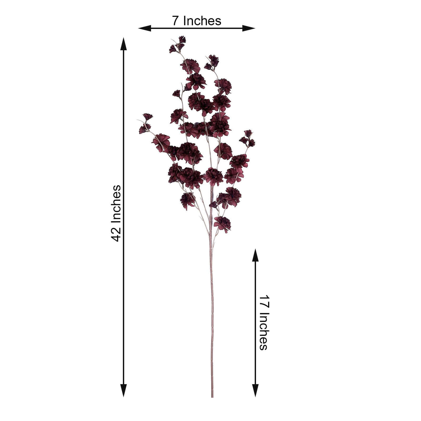 Discount! 2 Branches 42" Tall Burgundy Artificial Silk Carnation Stems