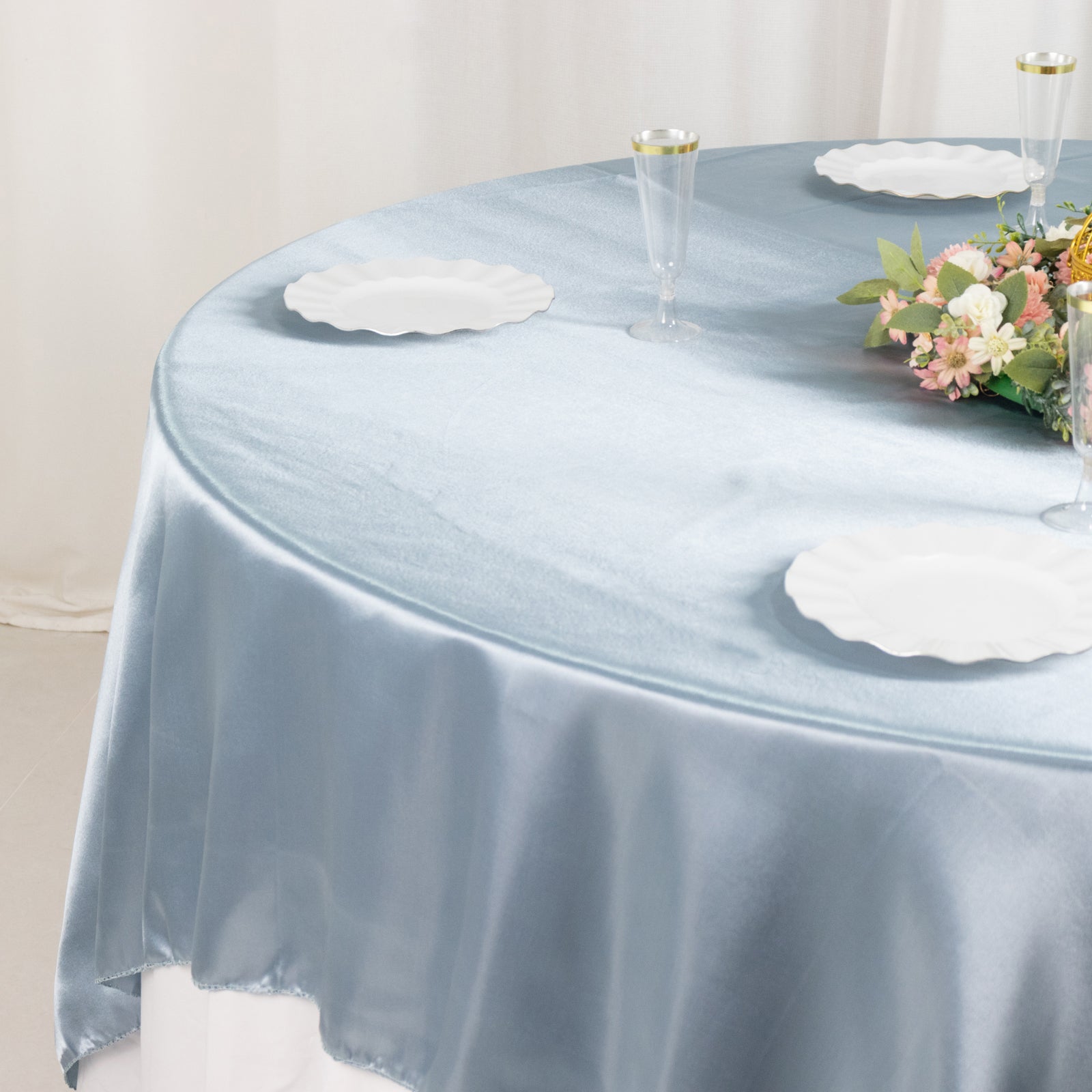 Dusty Blue Satin 90x90 Square Table Overlay with Smooth Finish