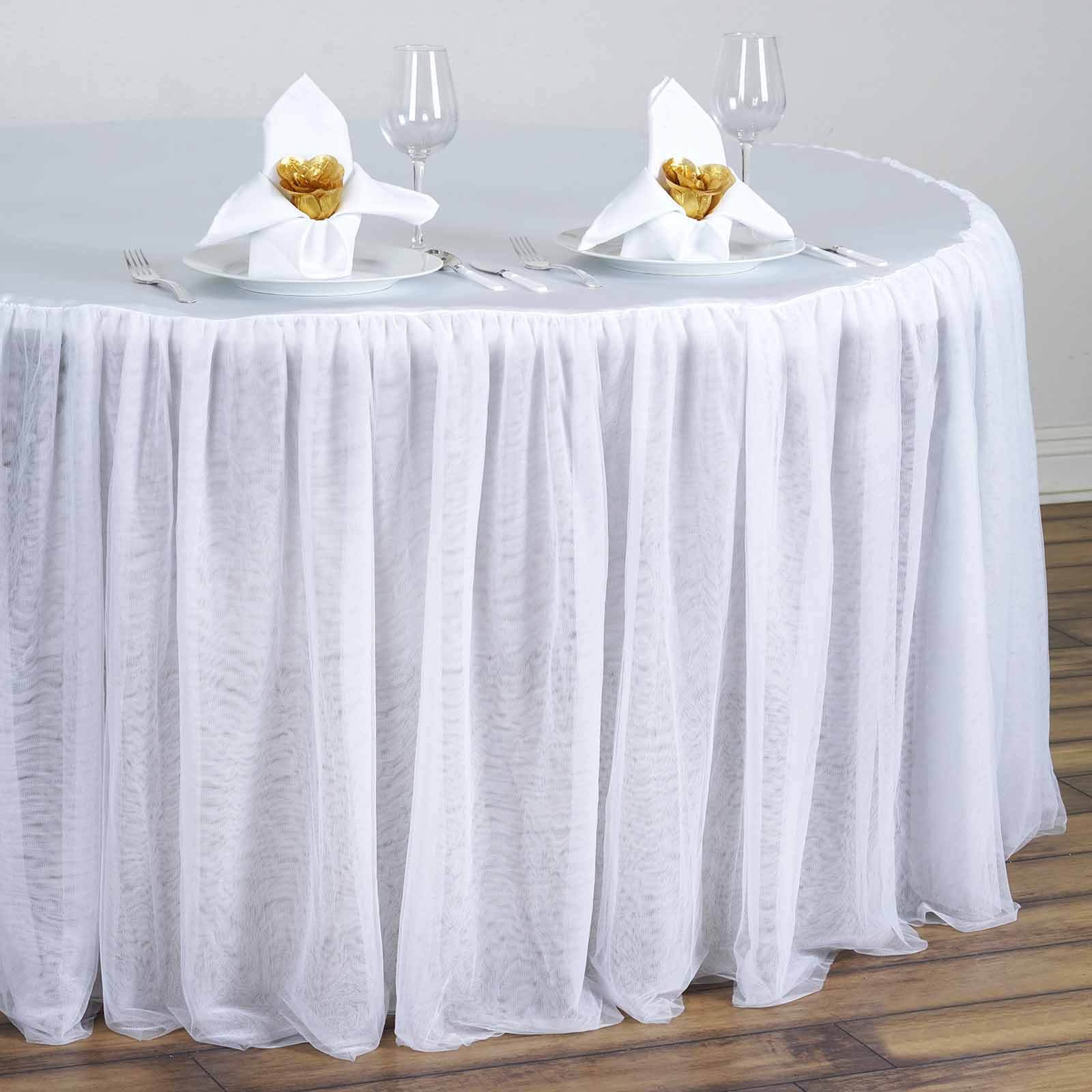 Exclusive 120' Round White Tulle Tablecloth with 3 - Layer Satin Tutu Skirt for Modern Events