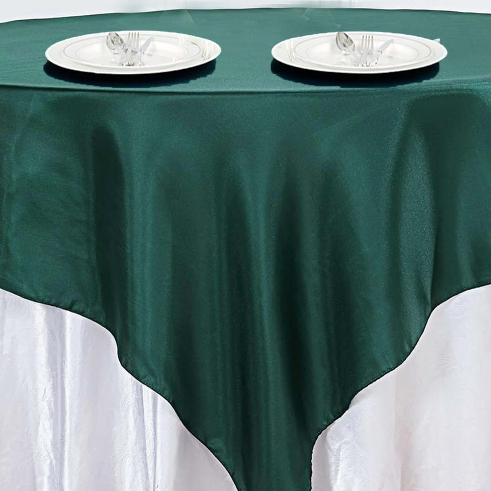 Hunter Emerald Green 72x72 Satin Square Table Overlay - Smooth Finish for Events