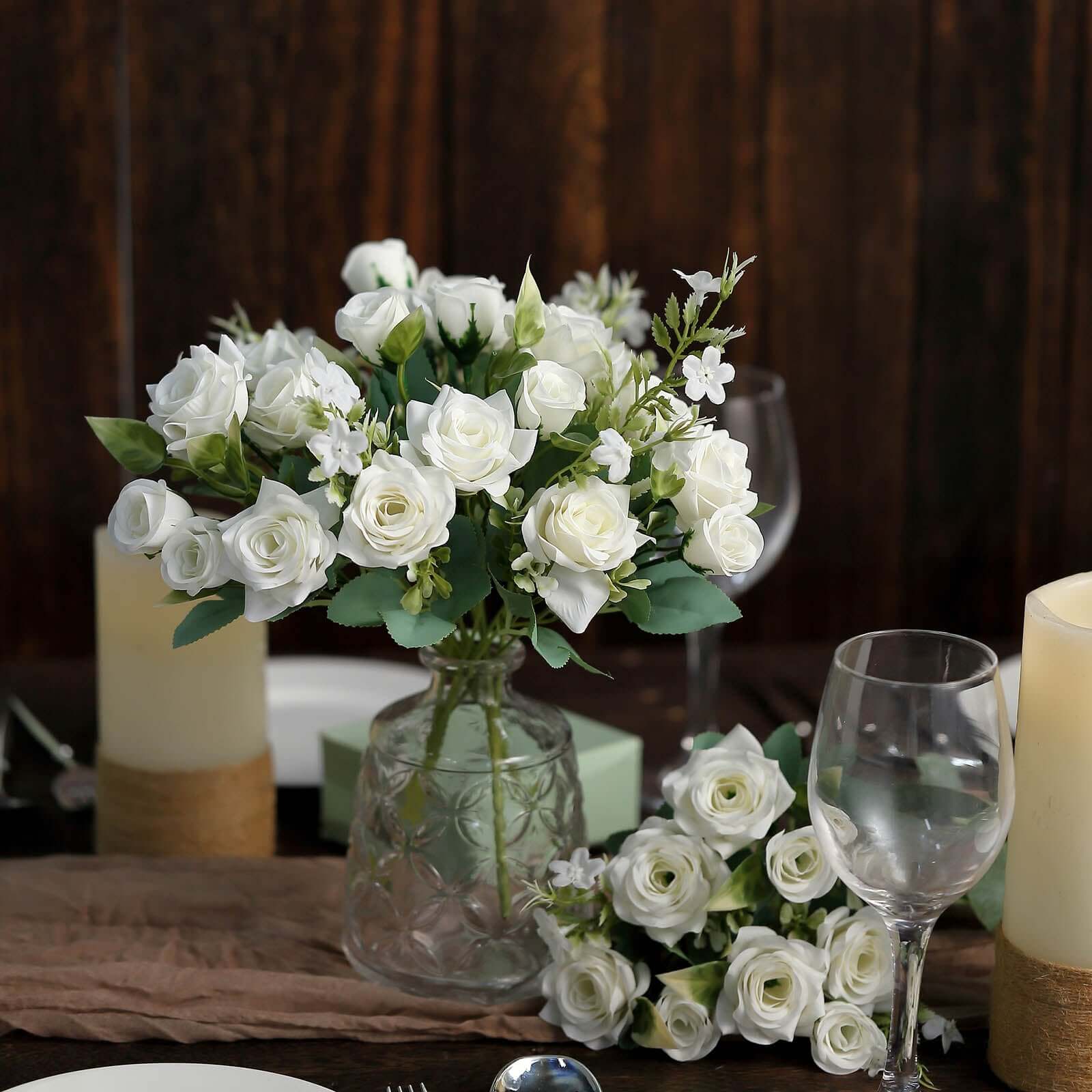 12-Inch Ivory Artificial Silk Rose Flower Bouquet with 4 Bushes, Ideal for Bridal Use