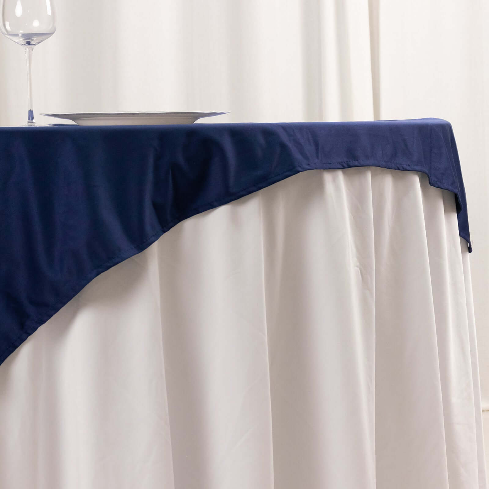 Exclusive Navy Blue Scuba Polyester 54x54 Square Table Overlay - Wrinkle & Stain Free