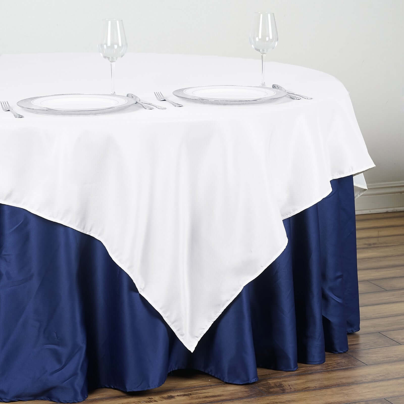 White Polyester 90x90 Square Table Overlay - Durable & Wrinkle-Free for Events