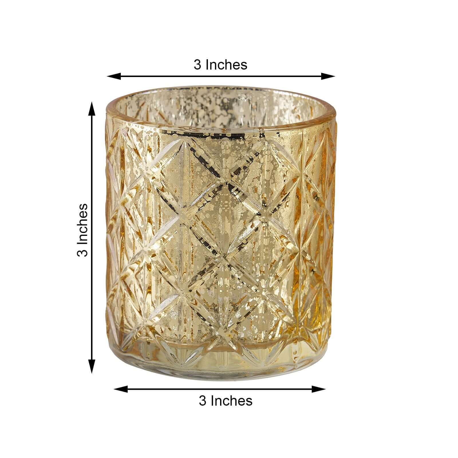 Hot Sale! 6-Piece Set of Shiny Gold Mercury Glass Votive Tealight Holders with Geometric Design