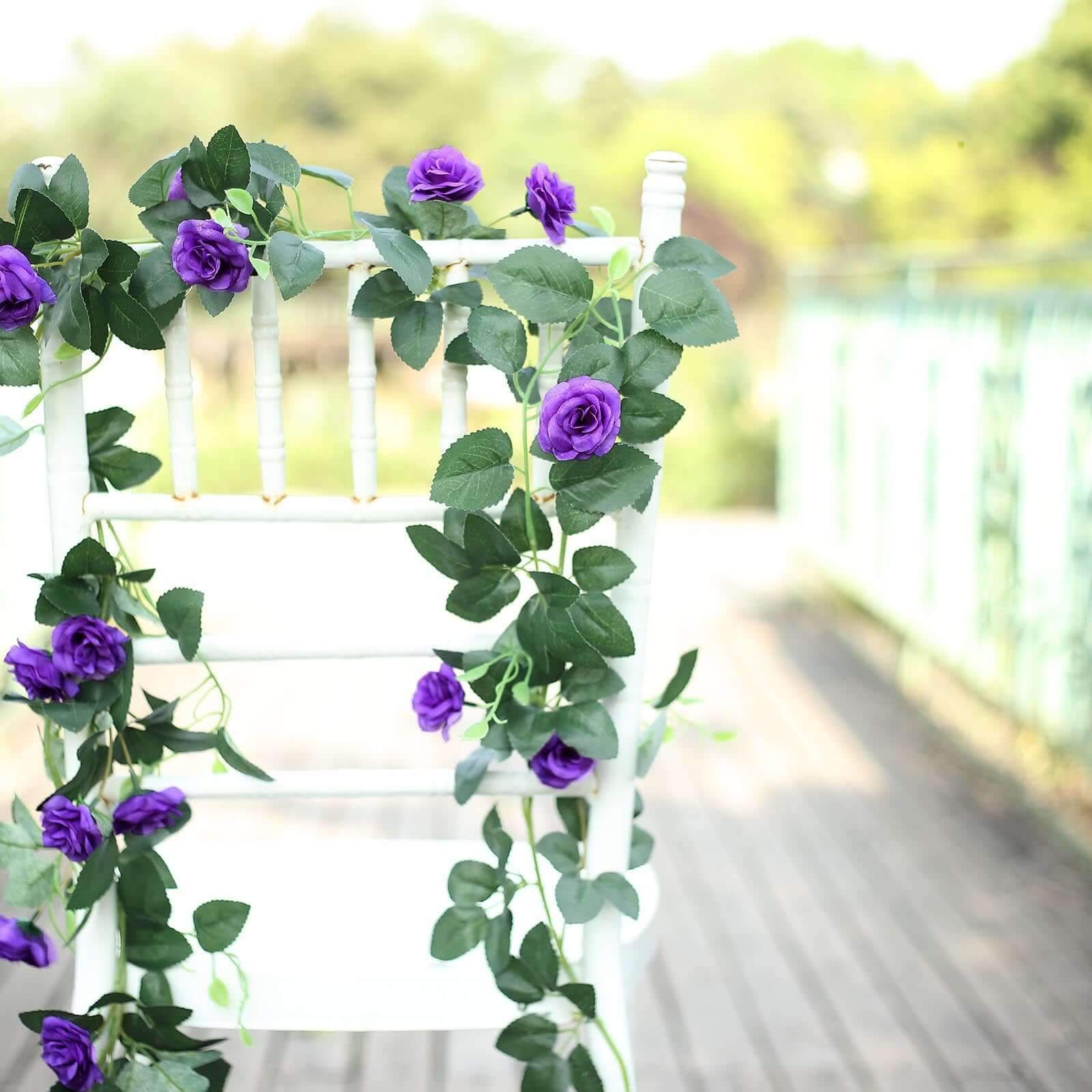 20-Piece Purple Silk Artificial Rose Garland, 6ft, Ideal for Decor