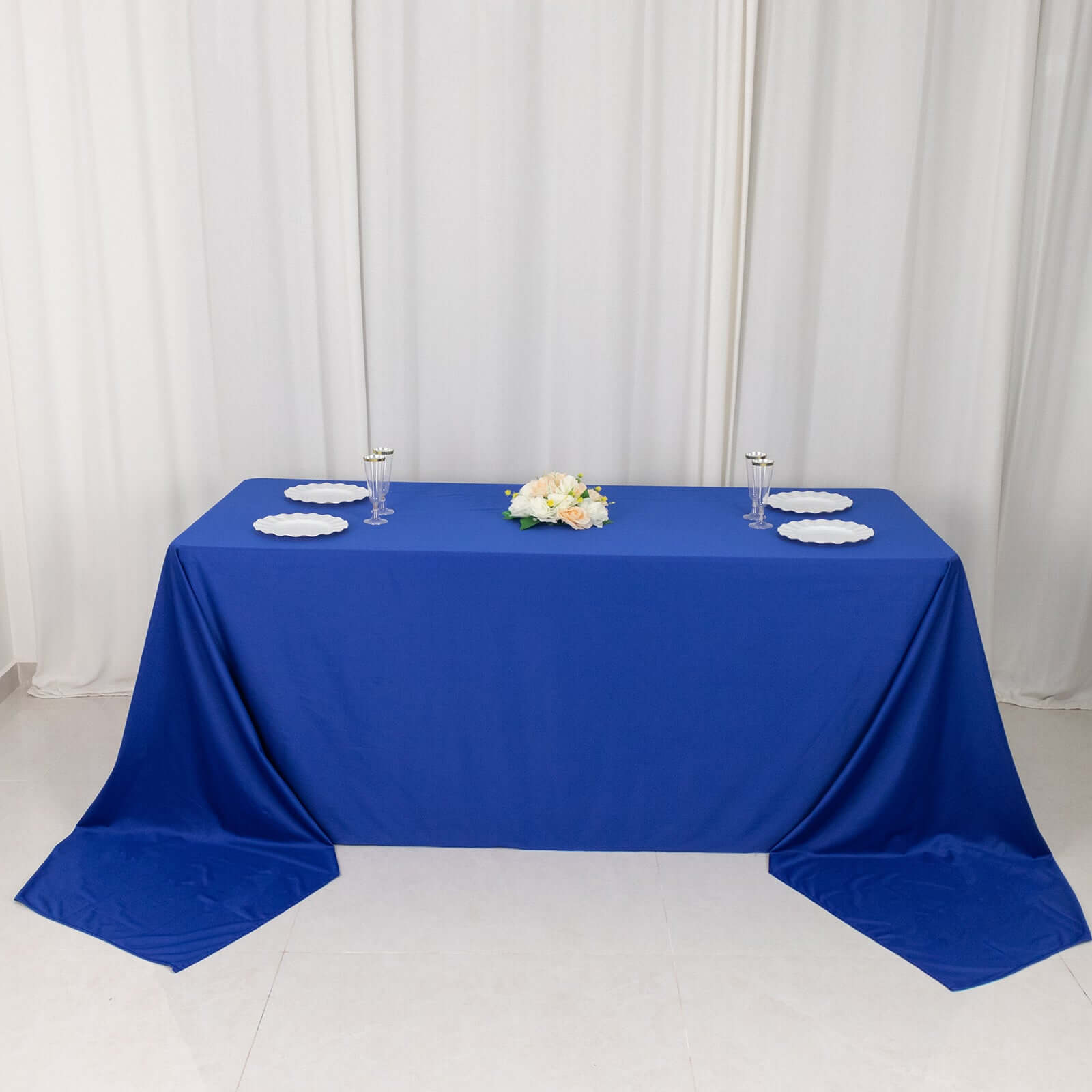 Royal Blue Premium Scuba 90x156 Wrinkle-Free, Stain-Resistant Rectangular Tablecloth - Ideal for Events