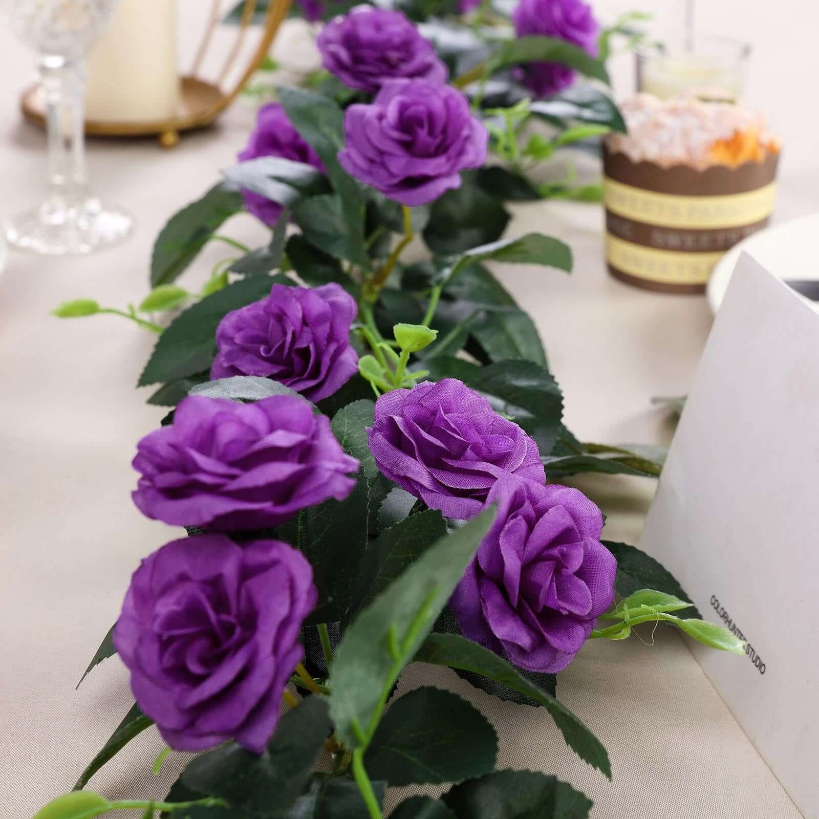 20-Piece Purple Silk Artificial Rose Garland, 6ft, Ideal for Decor