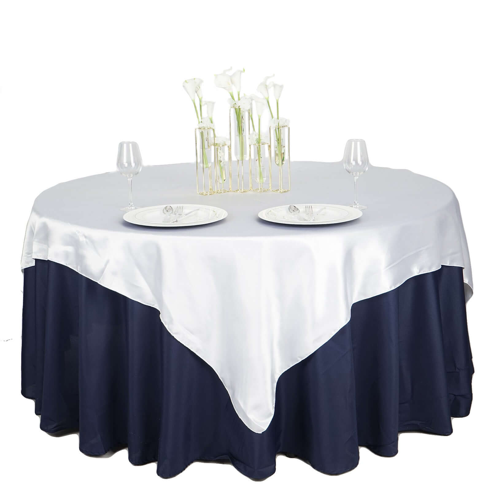 Luxury White Satin 72x72 Square Table Overlay for Special Events
