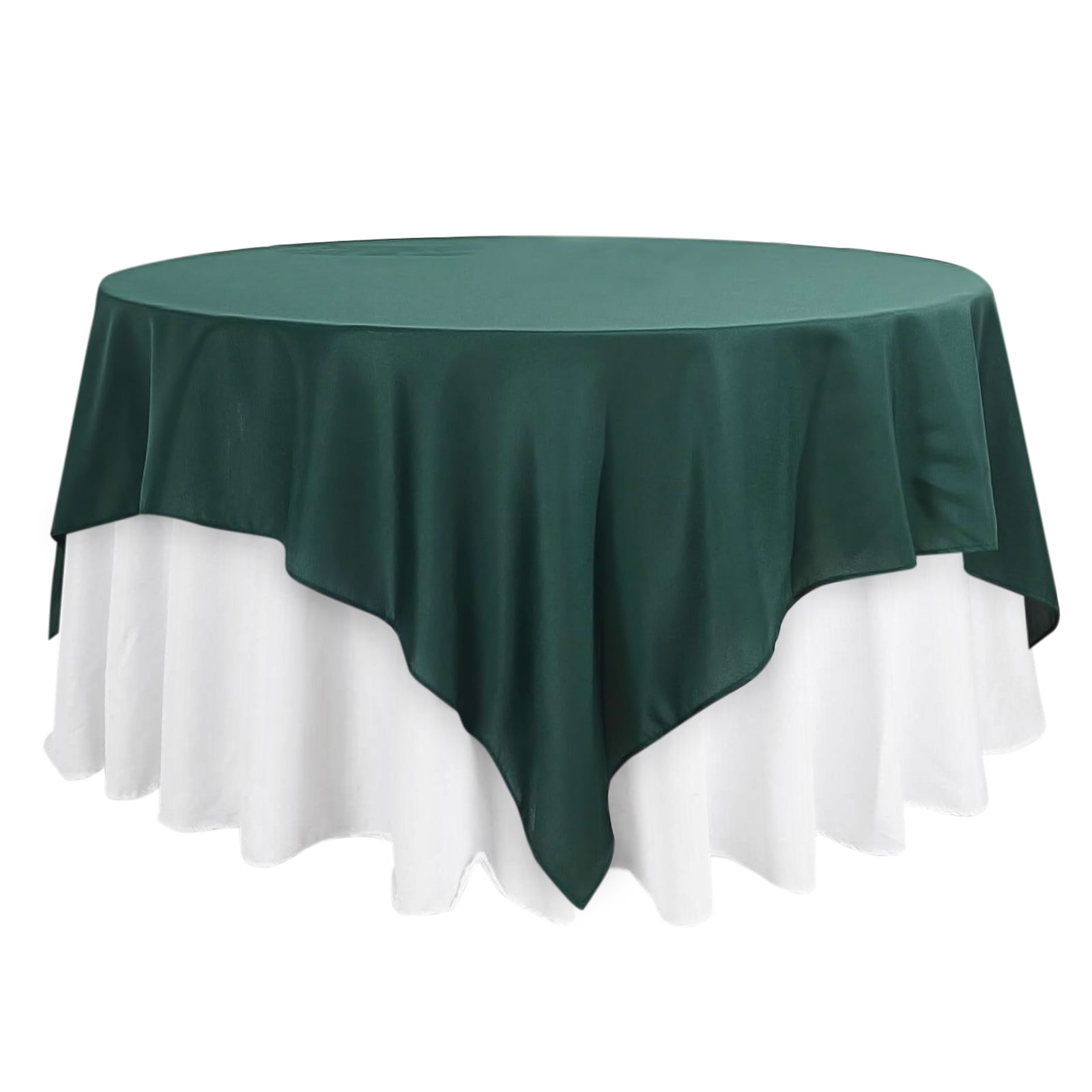 Hunter Emerald Green 90x90 Polyester Square Table Overlay - Wrinkle-Free & Durable