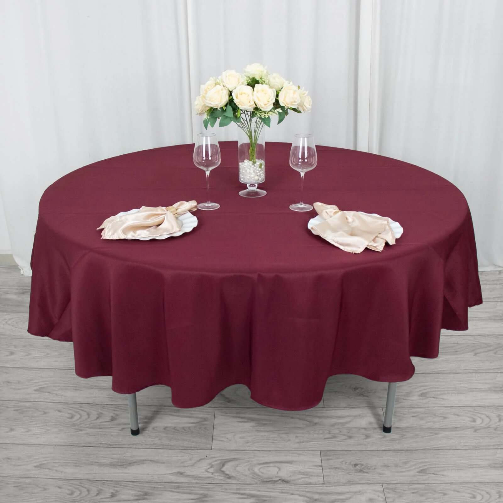 Hot Sale! 90-Inch Burgundy Premium Polyester Round Tablecloth - Stain & Wrinkle Resistant