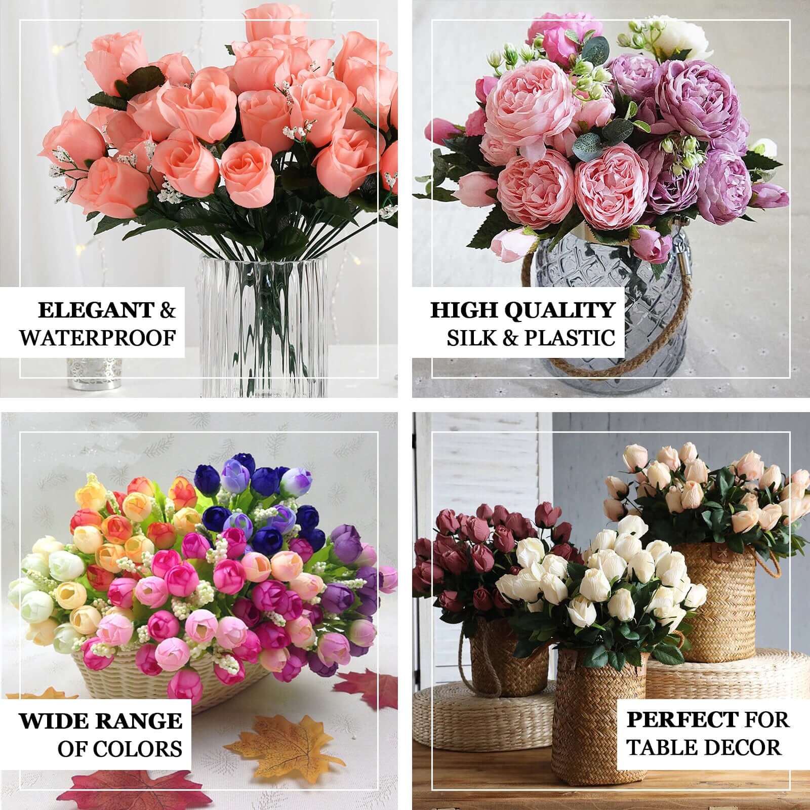 Premium Artificial Black Silk Rose Bud Bouquets - 12 Bushes for Stunning Decor