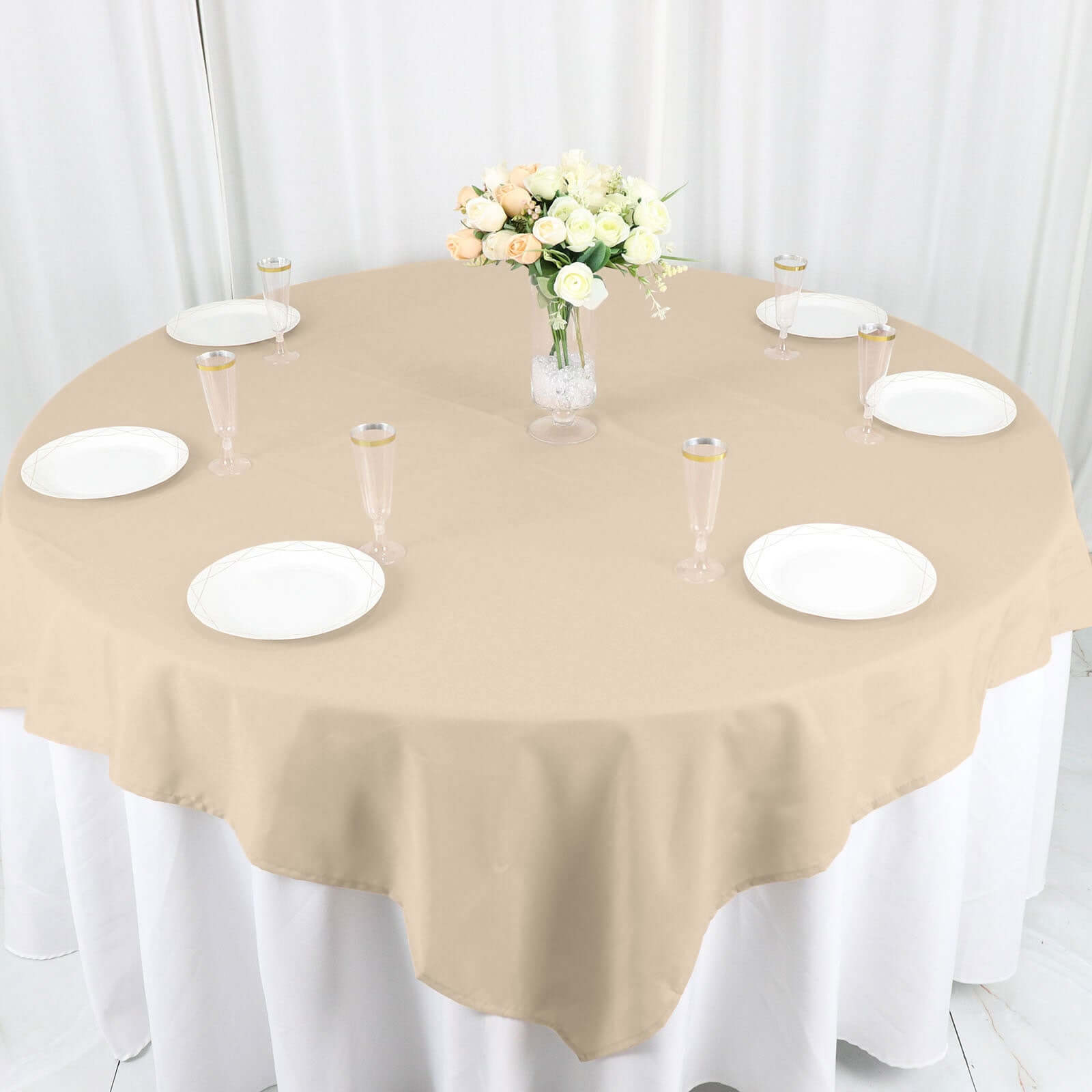 Nude Polyester 70x70 Wrinkle-Resistant & Durable Square Table Overlay - Great Deal