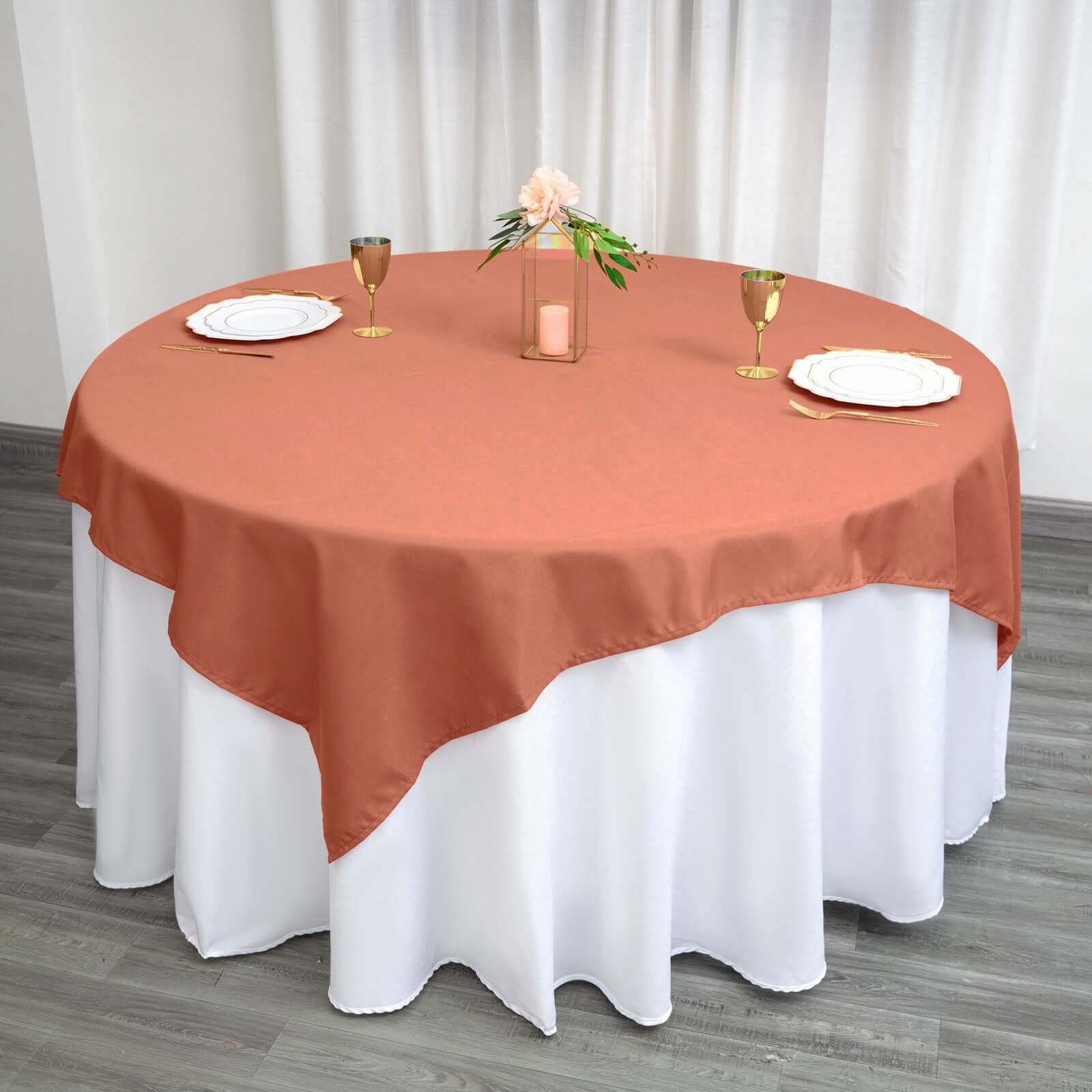 Wrinkle-Resistant & Durable 70x70 Polyester Square Table Overlay in Terracotta (Rust)