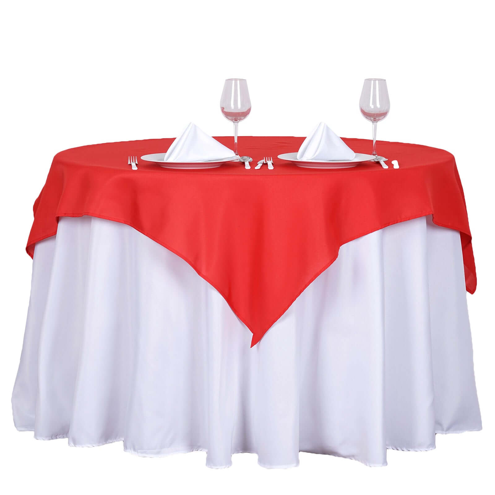 Red 54x54 Polyester Square Table Overlay - Wrinkle-Resistant & Durable