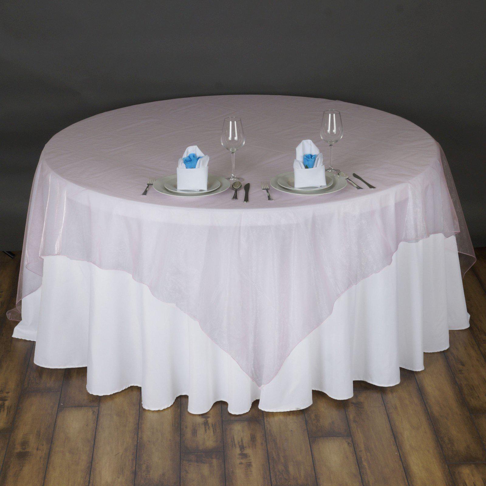 Pink Organza Square Table Overlay (72x72) - Ideal for Stylish Events, Great Value!