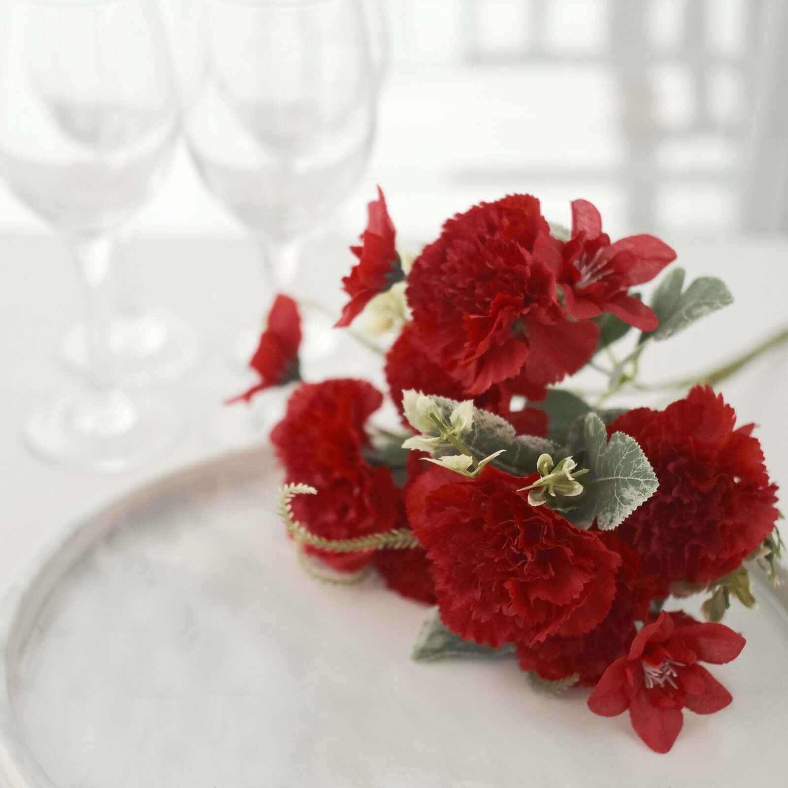 Hot Sale! 3-Pack Set of 14-Inch Red Artificial Silk Carnation Flower Bouquets