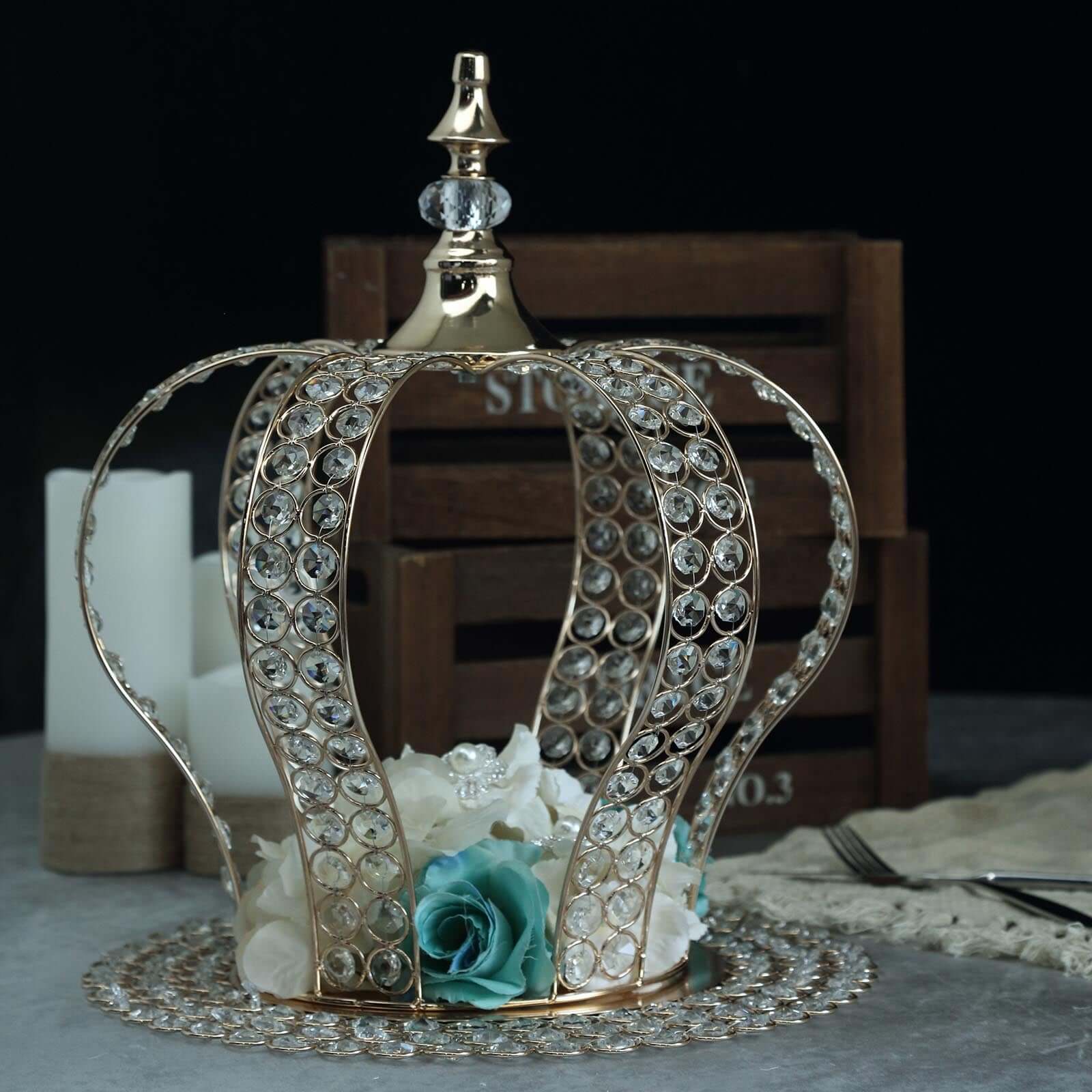Metallic Gold Crystal-Bead Royal Crown Cake Topper - Ideal for Royal Baby Showers, Sweet 16 Cakes & Events