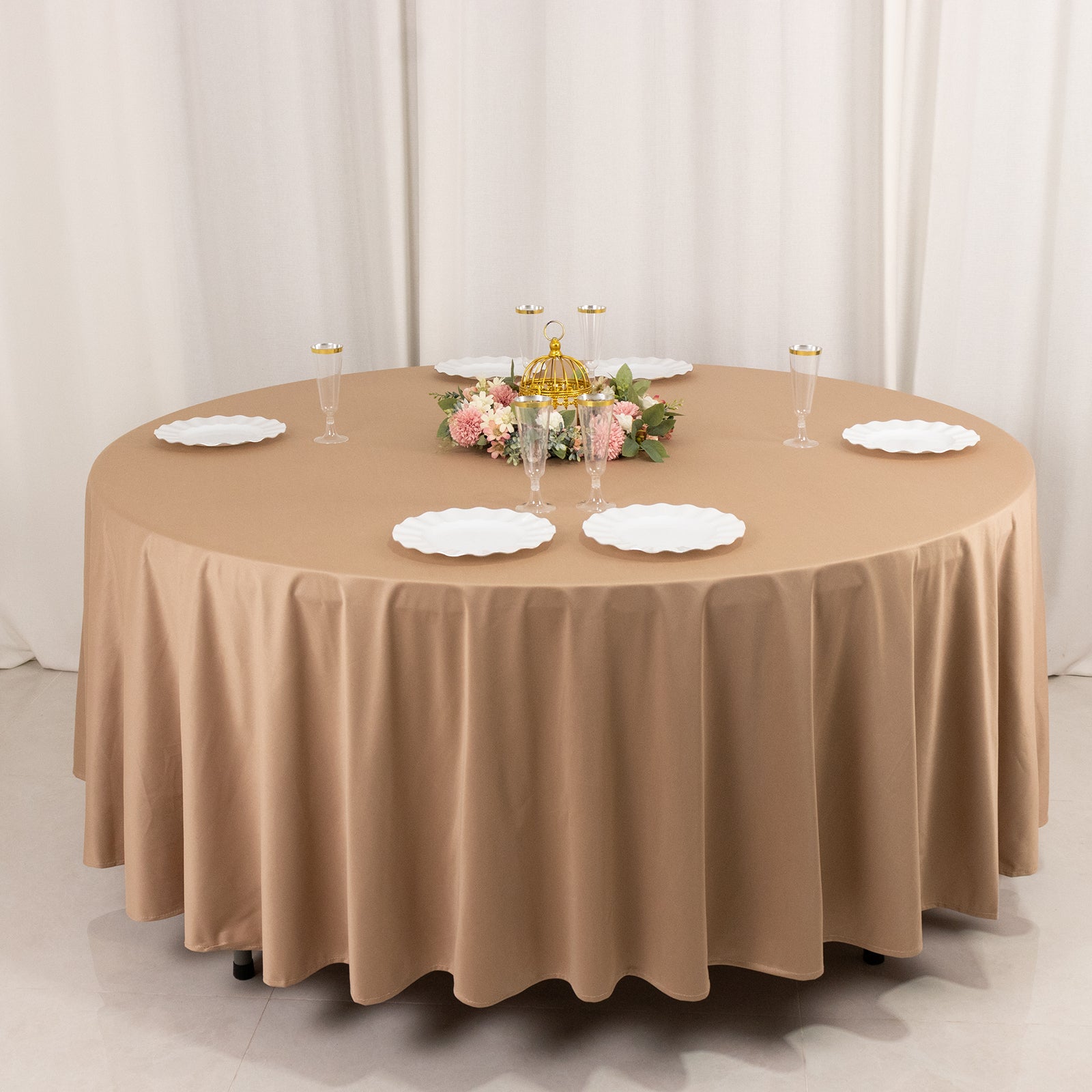 Premium Wrinkle-Free & Stain-Resistant Nude Scuba Round 108 Tablecloth for Events