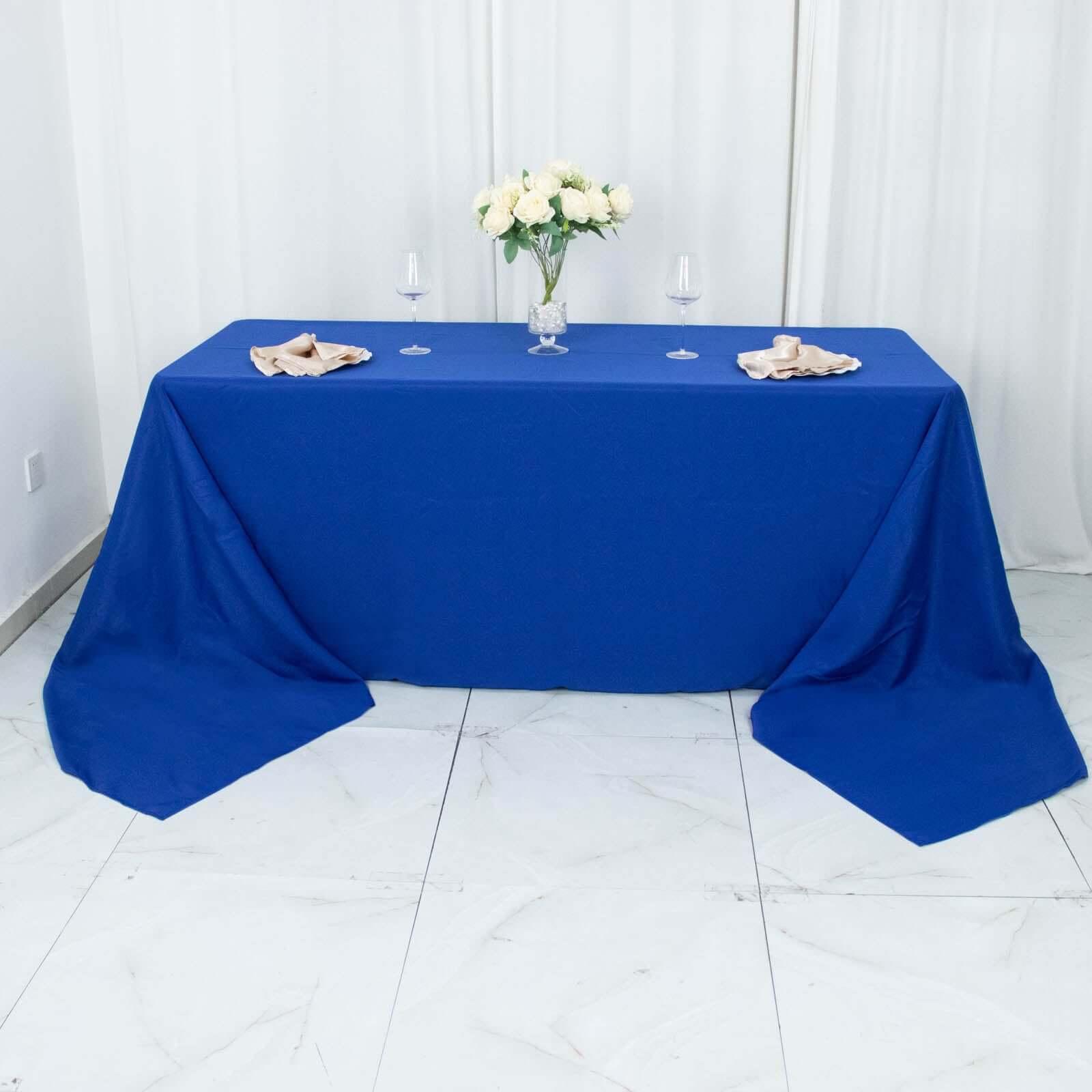 Hot Sale! Seamless 220GSM Stain-Resistant Royal Blue Premium Polyester Rectangle Tablecloth 90x156